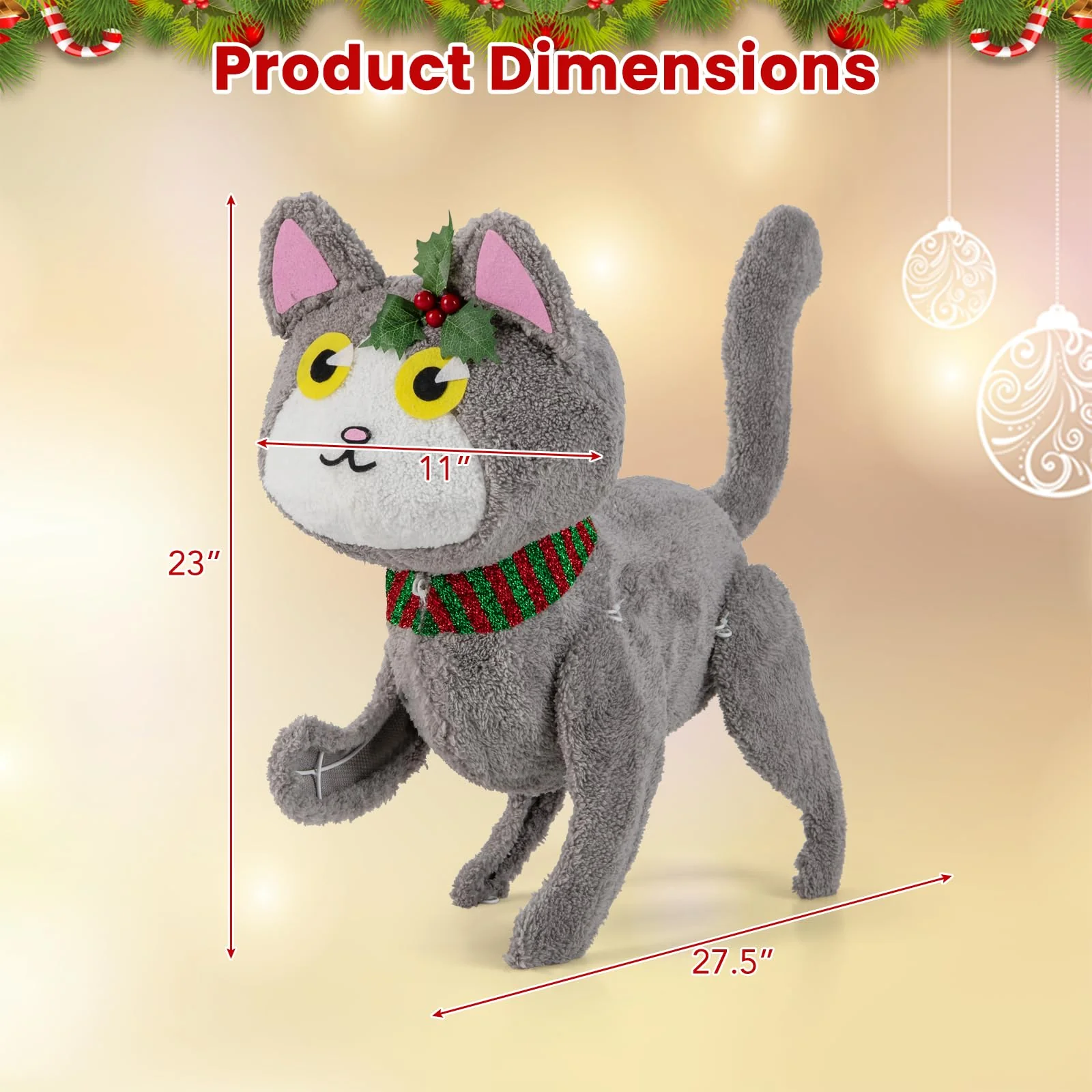Goplus Lighted Christmas Cat, Indoor Outdoor Kitty Decoration w/ 88 LED Lights - Image 9