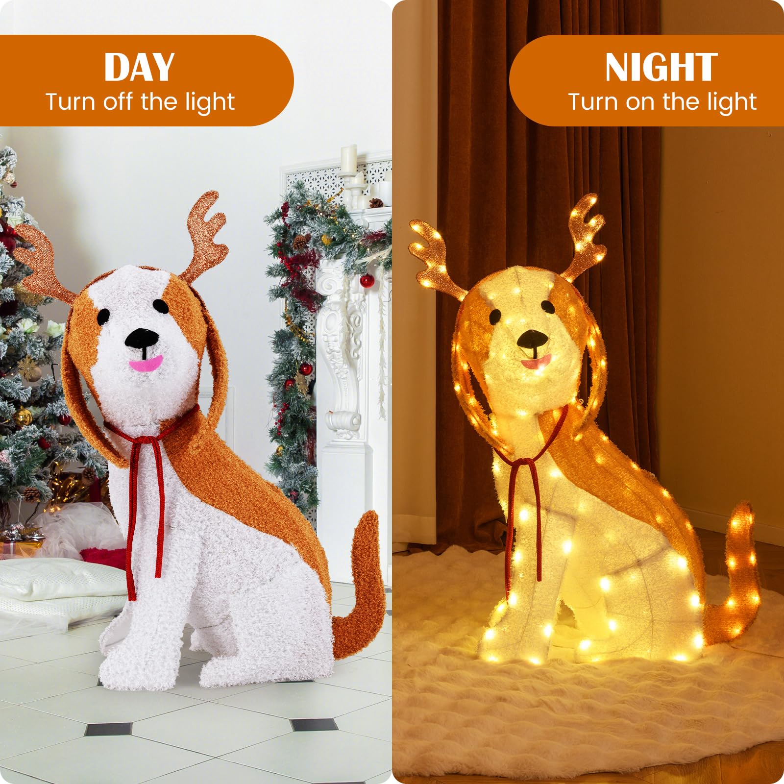 Goplus Lighted Christmas Dog, Indoor Outdoor Puppy Decoration w/LED Lights - Image 2
