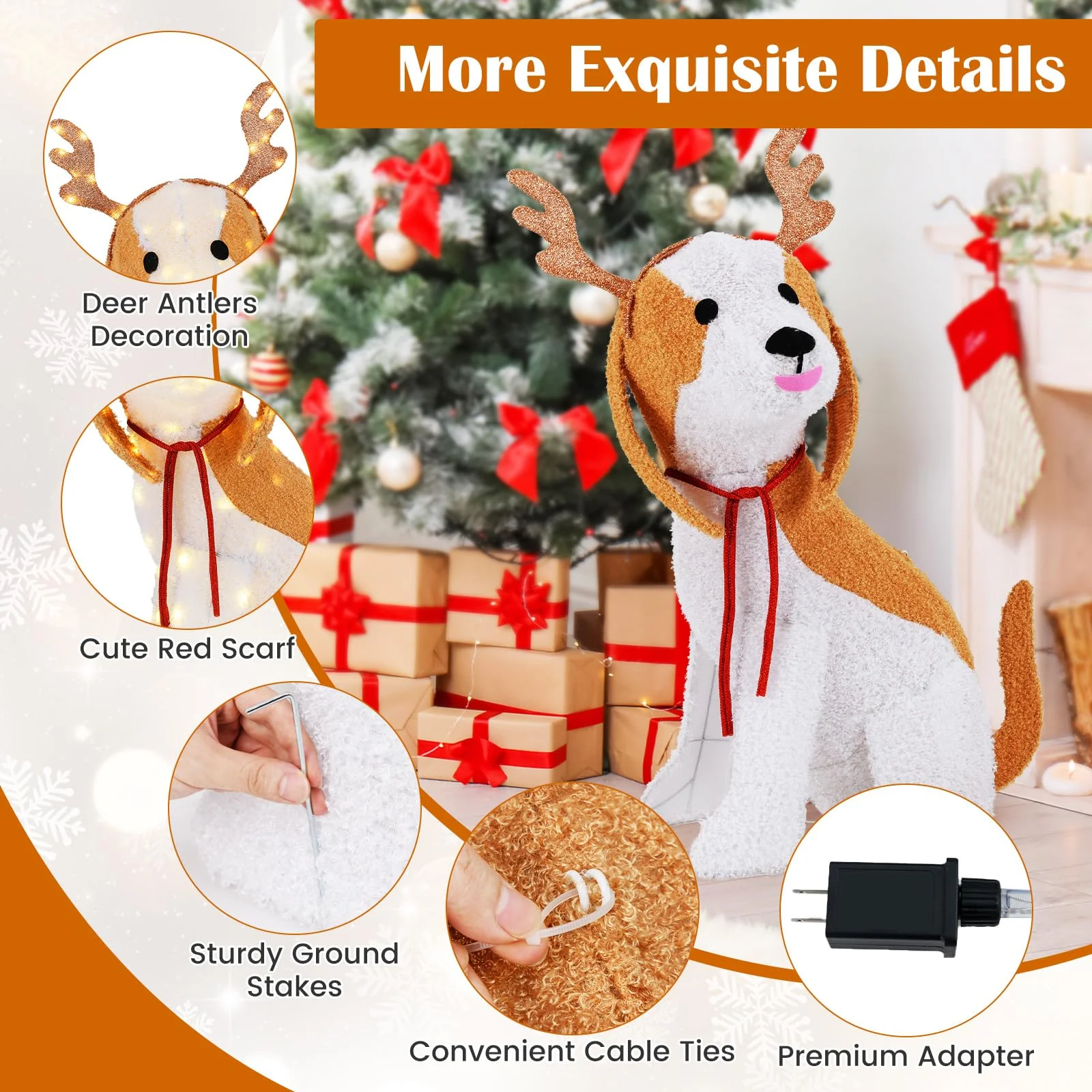 Goplus Lighted Christmas Dog, Indoor Outdoor Puppy Decoration w/LED Lights - Image 6
