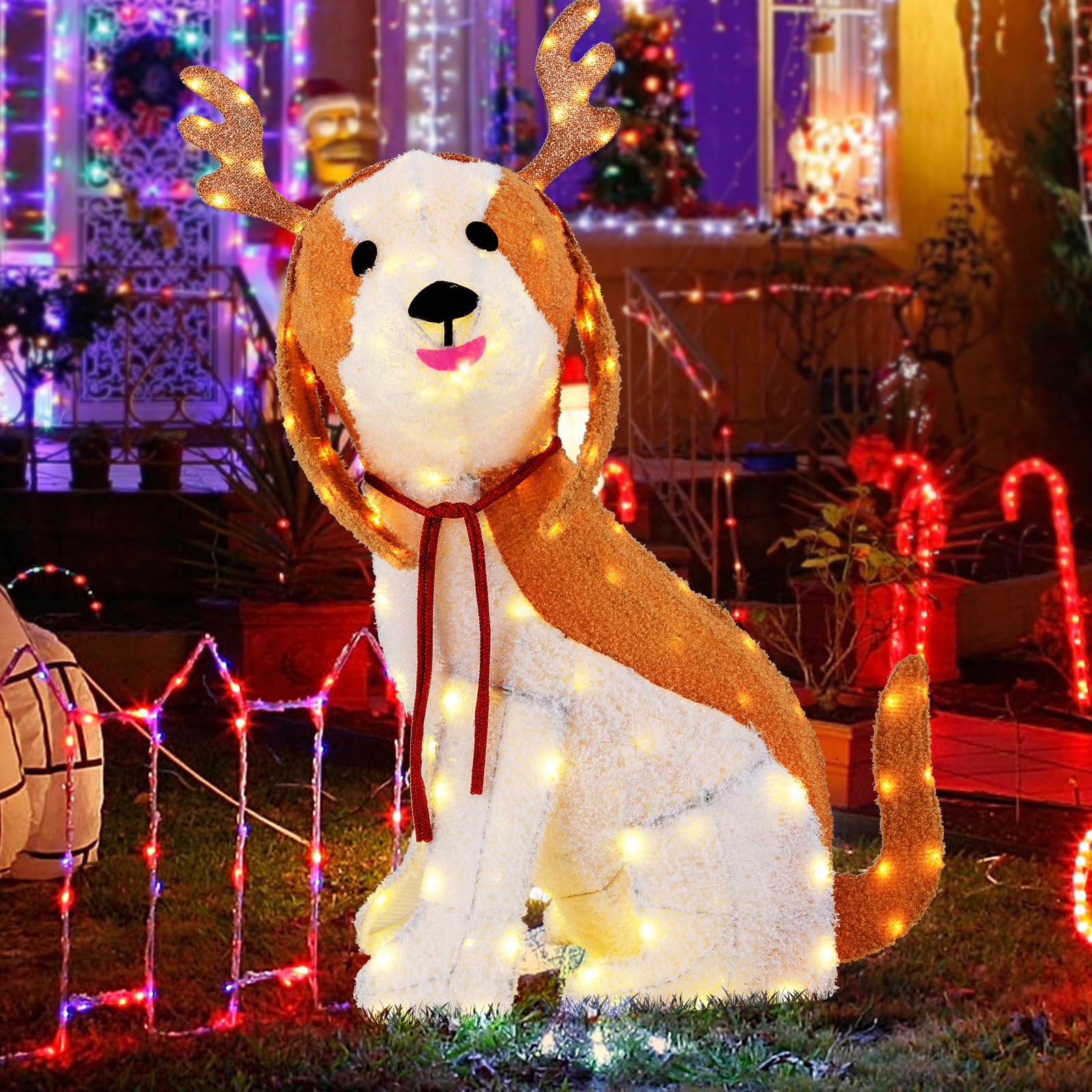 Goplus Lighted Christmas Dog, Indoor Outdoor Puppy Decoration w/LED Lights - Image 8