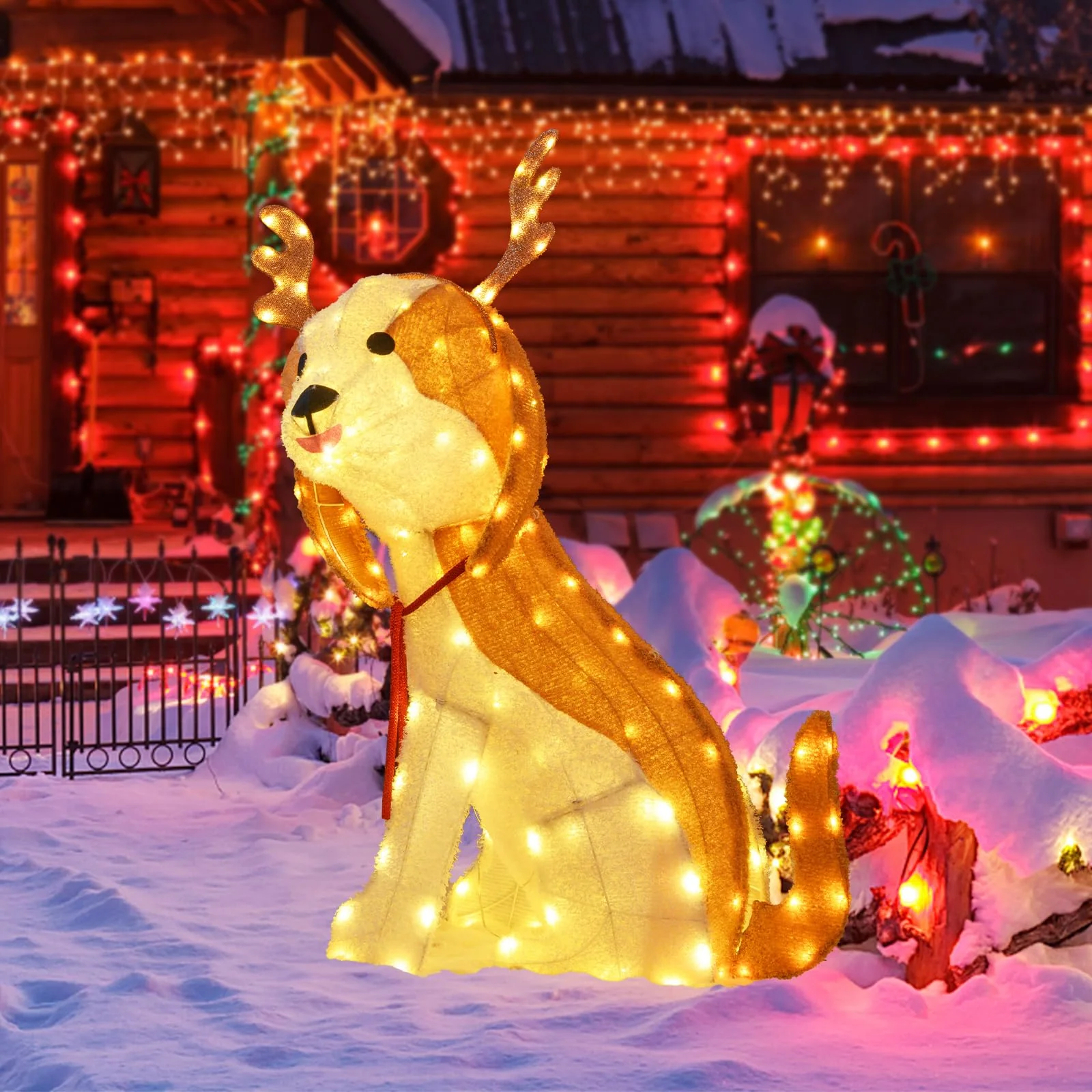 Goplus Lighted Christmas Dog, Indoor Outdoor Puppy Decoration w/LED Lights - Image 9