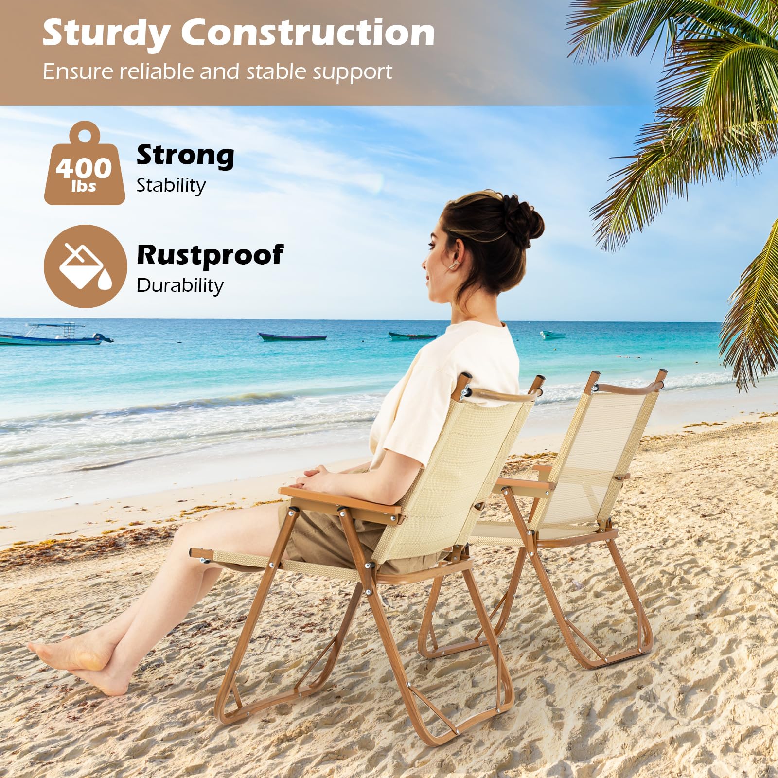 Goplus Lightweight Beach Chairs with Aluminum Frame Support 400 LBS - Image 5
