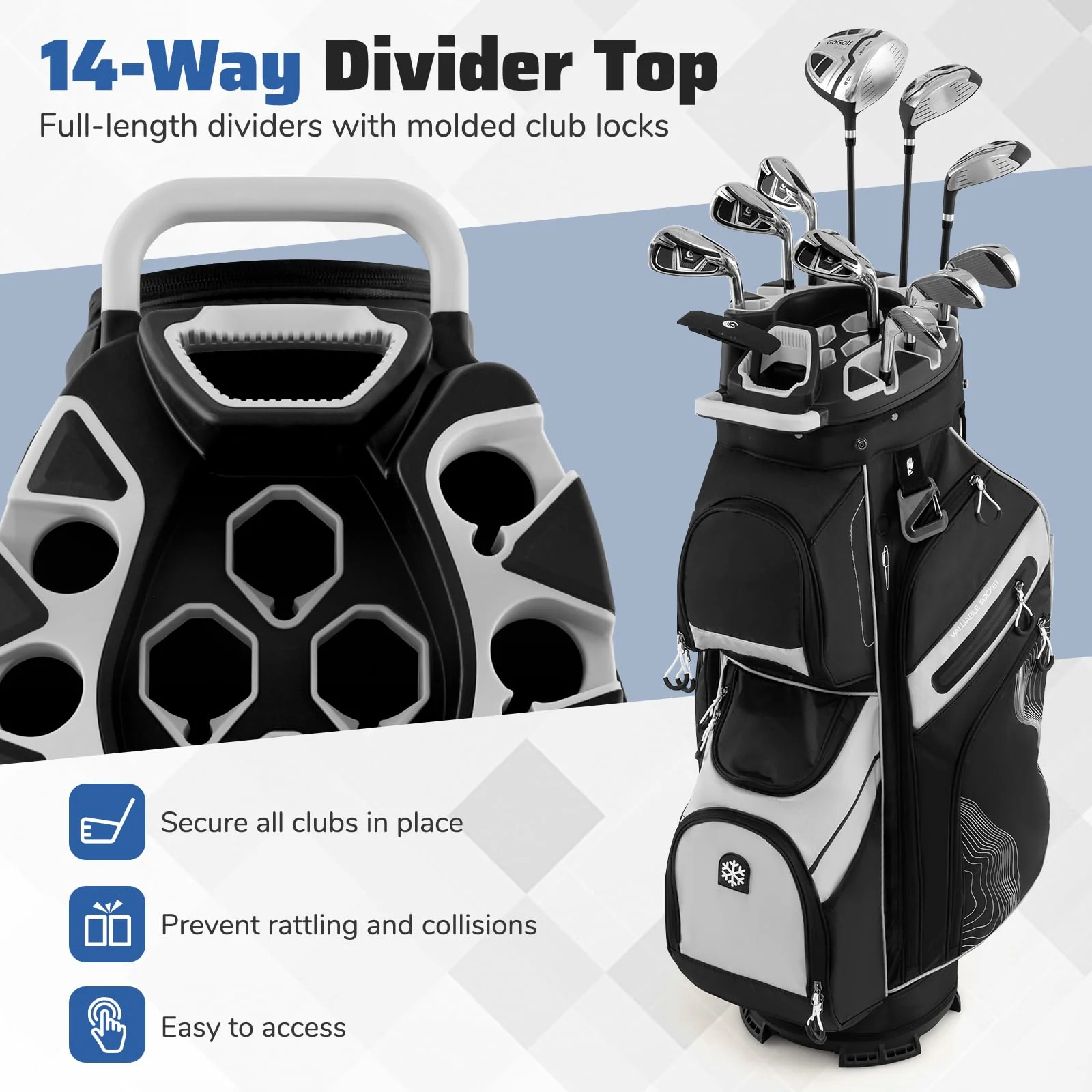 Goplus Lightweight Molded Lock Top Golf Club Bag w/14-Way Full Length Organizer Dividers - Image 2