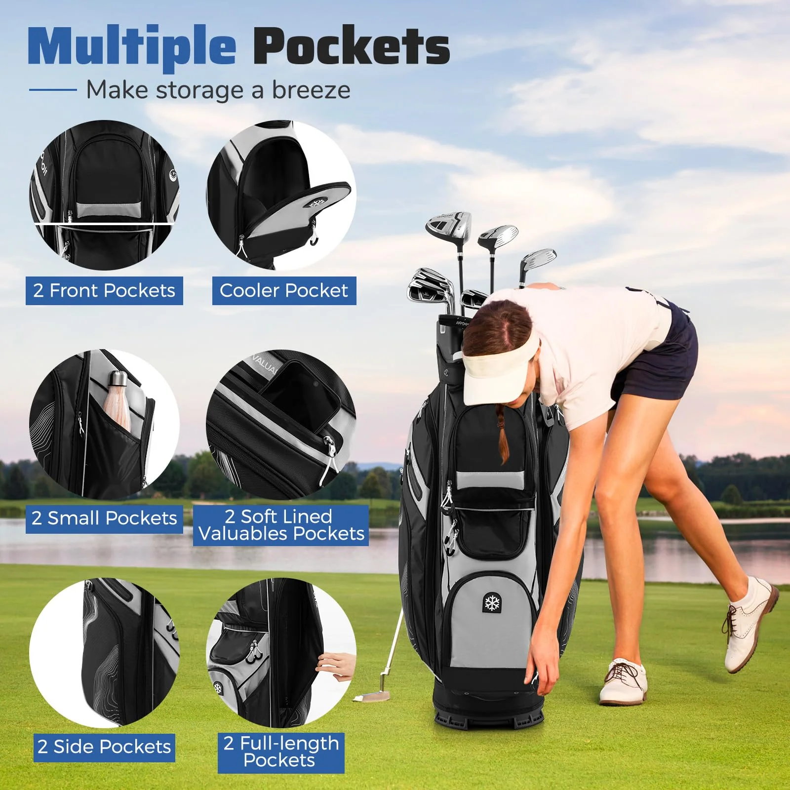 Goplus Lightweight Molded Lock Top Golf Club Bag w/14-Way Full Length Organizer Dividers - Image 3
