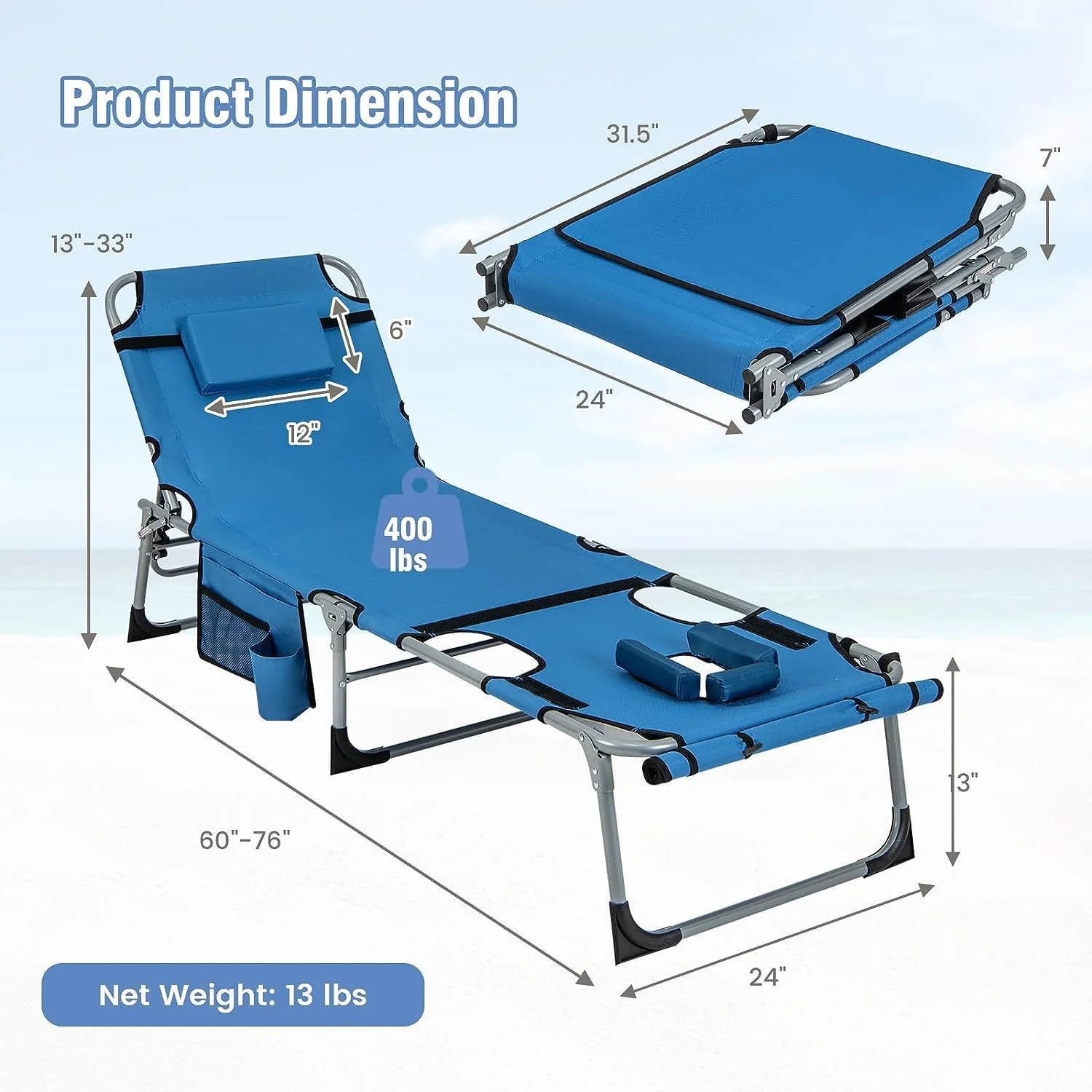 Goplus Lounge Chairs for Outside, 5-Position Tanning Chair w/Face & Arm Hole - Image 12