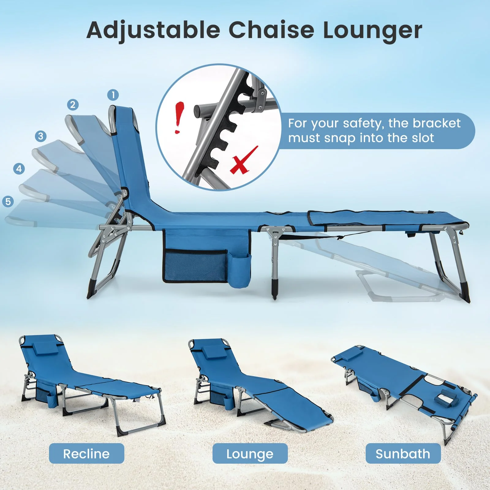 Goplus Lounge Chairs for Outside, 5-Position Tanning Chair w/Face & Arm Hole - Image 15