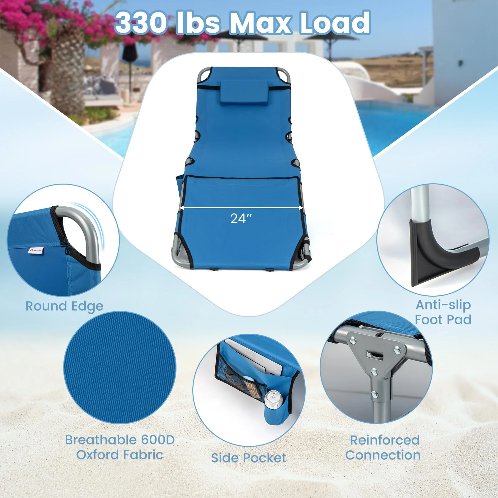 Goplus Lounge Chairs for Outside, 5-Position Tanning Chair w/Face & Arm Hole - Image 16