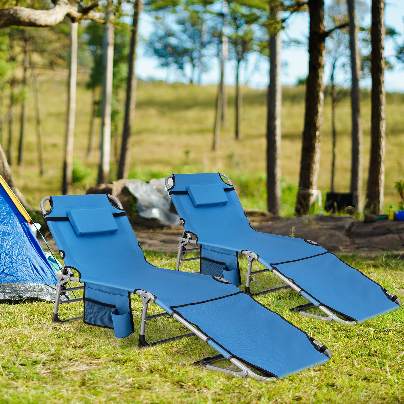 Goplus Lounge Chairs for Outside, 5-Position Tanning Chair w/Face & Arm Hole - Image 17