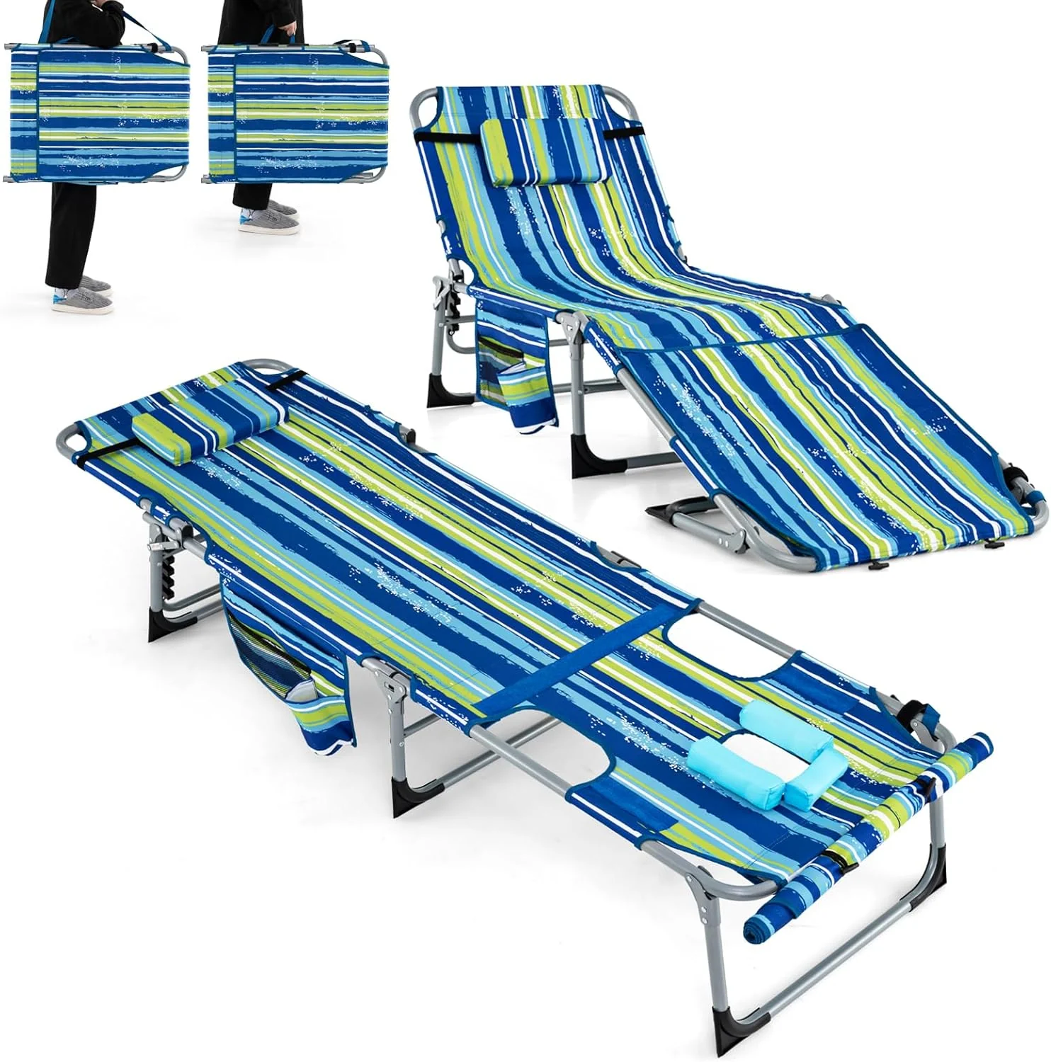 Goplus Lounge Chairs for Outside, 5-Position Tanning Chair w/Face & Arm Hole - Image 18