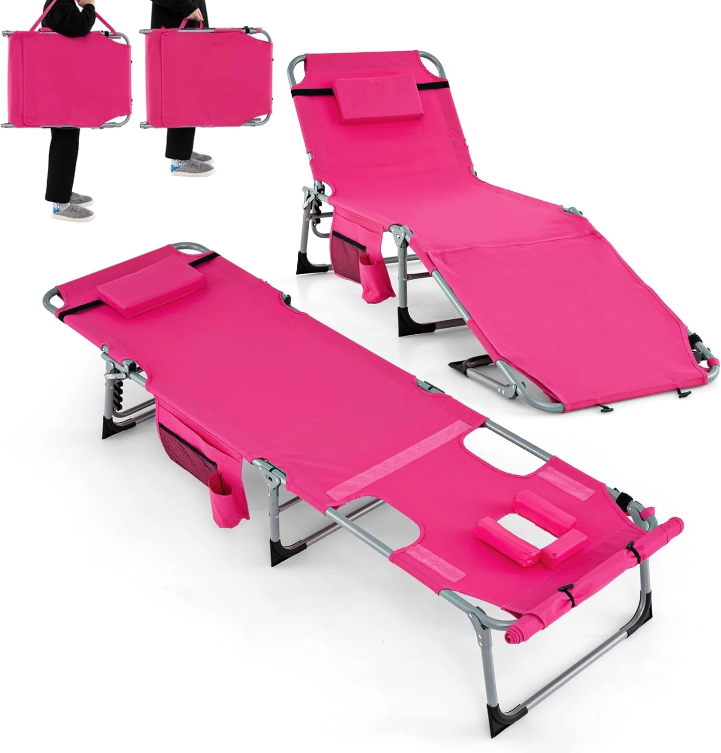 Goplus Lounge Chairs for Outside, 5-Position Tanning Chair w/Face & Arm Hole - Image 20
