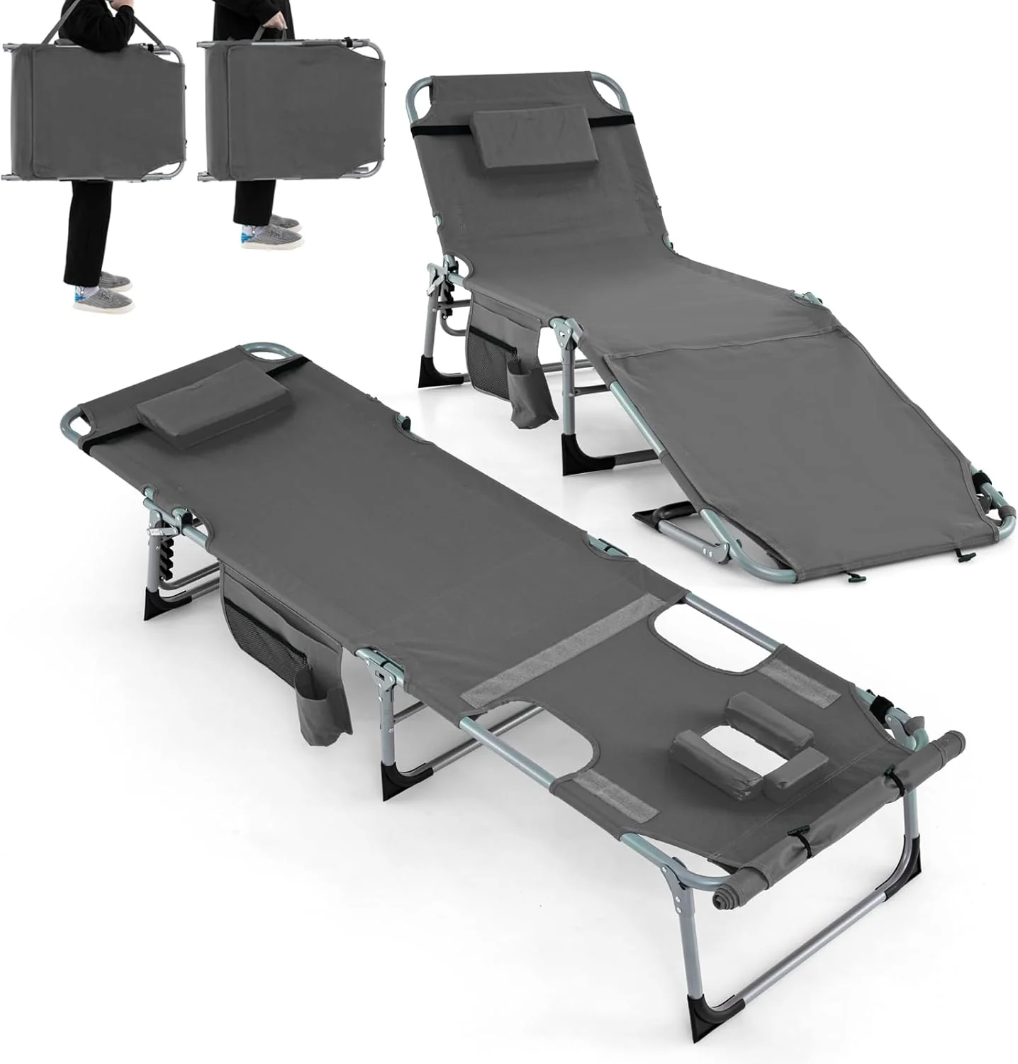 Goplus Lounge Chairs for Outside, 5-Position Tanning Chair w/Face & Arm Hole - Image 22