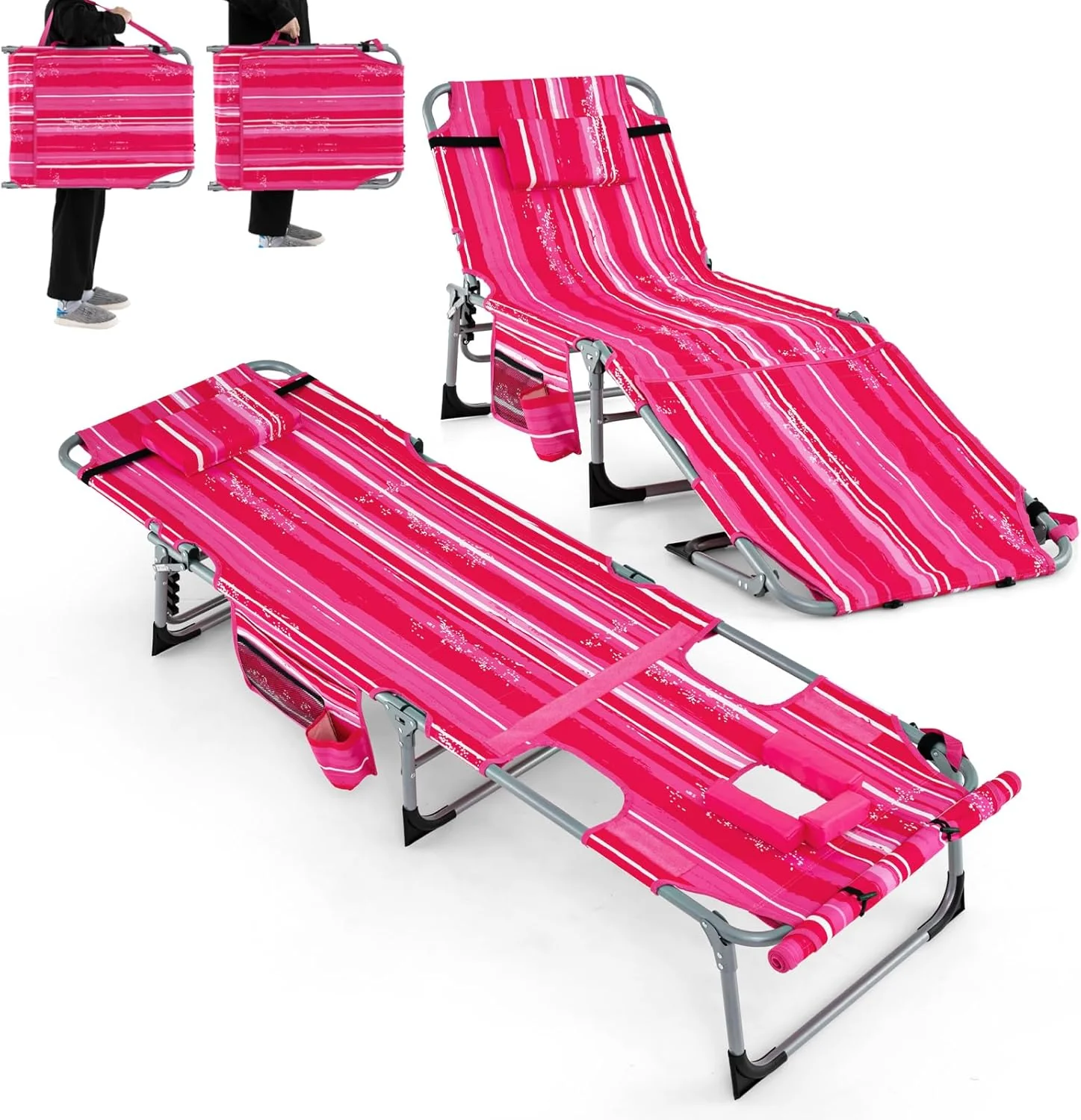 Goplus Lounge Chairs for Outside, 5-Position Tanning Chair w/Face & Arm Hole - Image 25