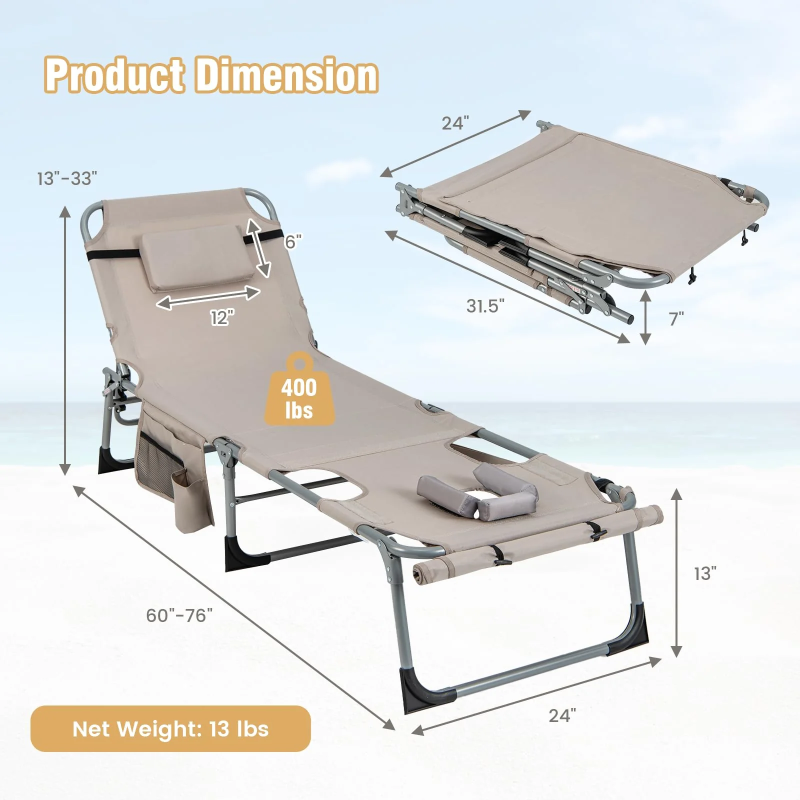 Goplus Lounge Chairs for Outside, 5-Position Tanning Chair w/Face & Arm Hole - Image 3