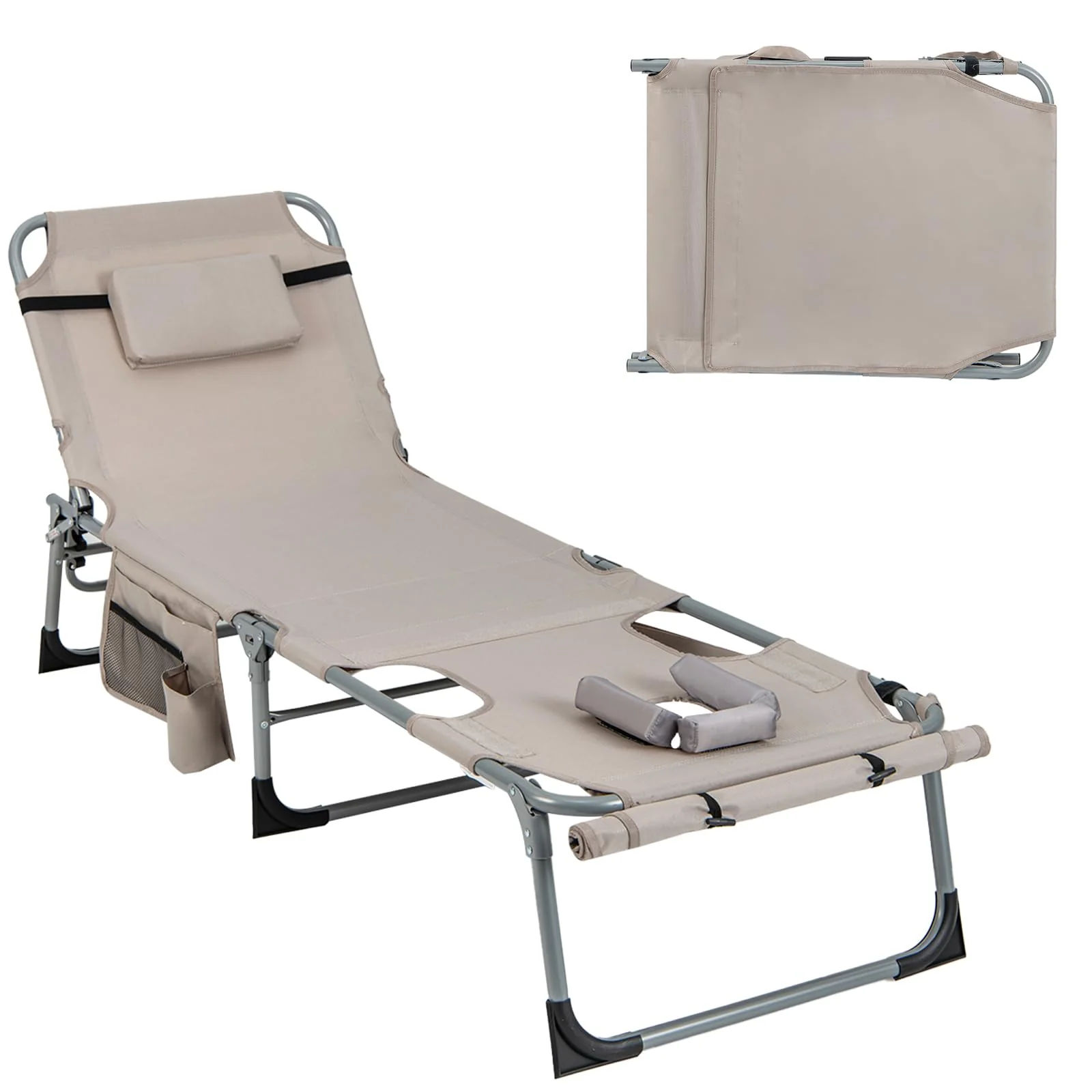 Goplus Lounge Chairs for Outside, 5-Position Tanning Chair w/Face & Arm Hole - Image 9