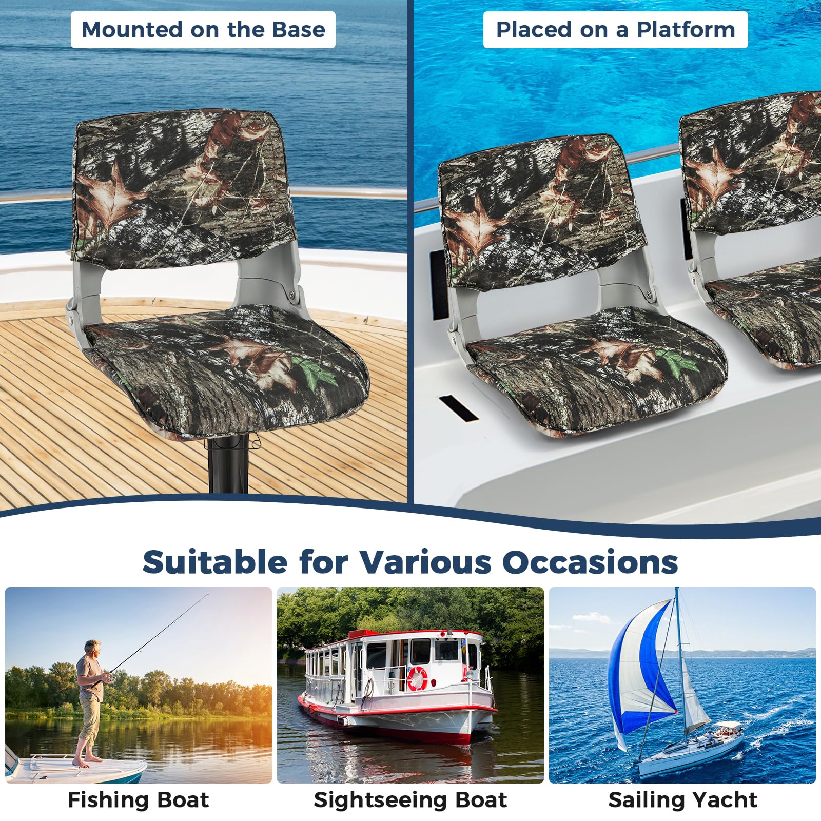 Goplus Low/High Back Boat Seats, Folding Boat Seat with Stainless Steel Screws & Aluminum Hinges, Thickened Sponge Padding - Image 5
