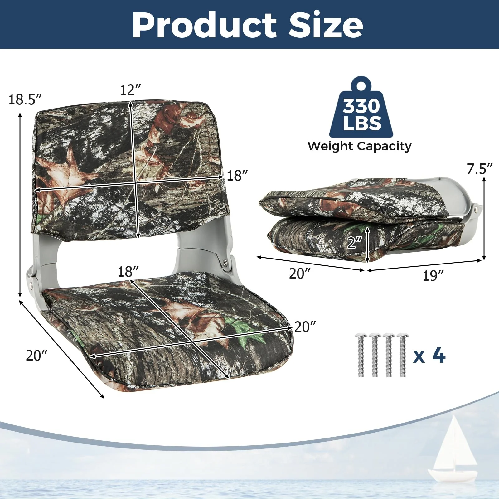Goplus Low/High Back Boat Seats, Folding Boat Seat with Stainless Steel Screws & Aluminum Hinges, Thickened Sponge Padding - Image 7