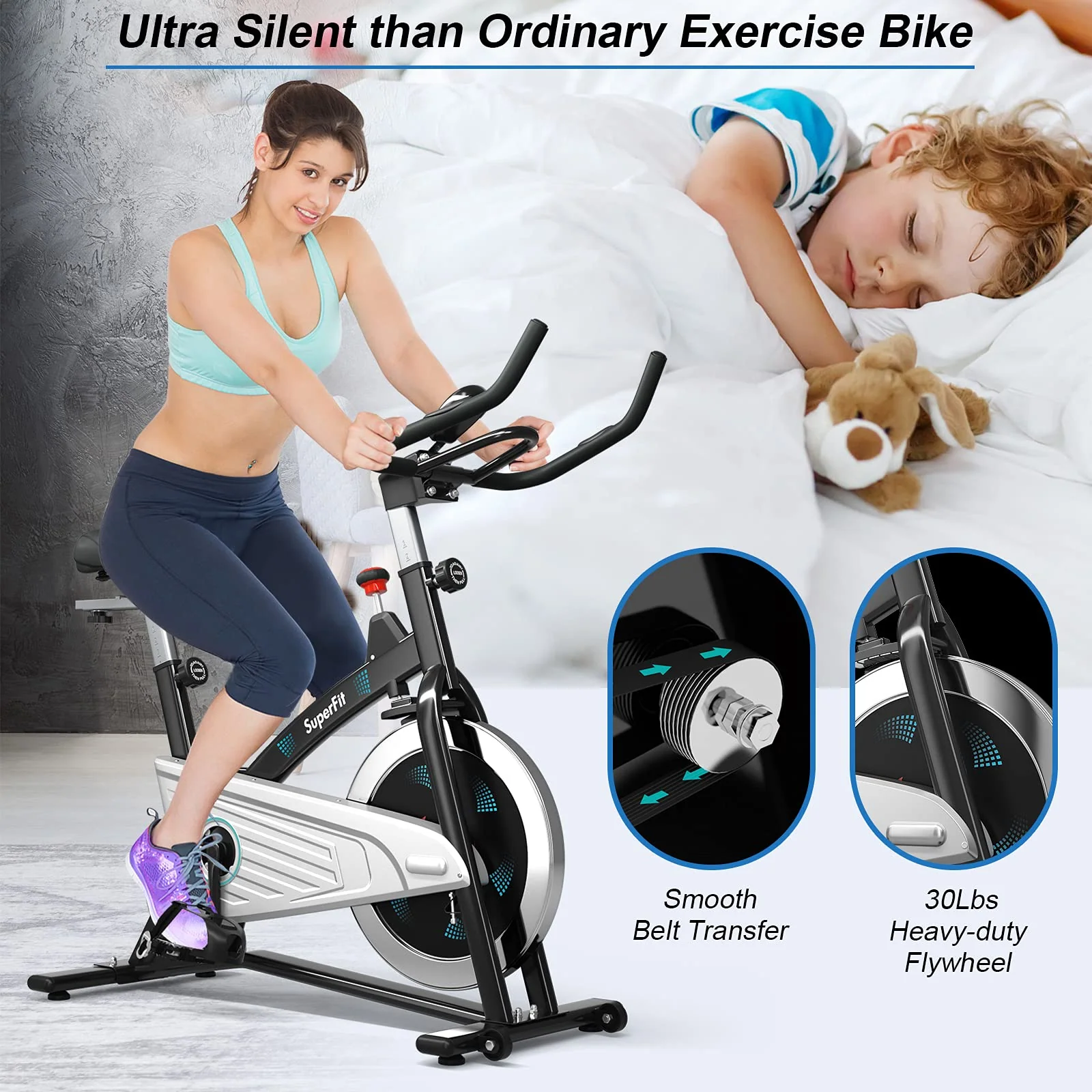 Goplus Magnetic Stationary Bike, Indoor Exercise Cycling Bike Smooth Belt Drive - Image 7