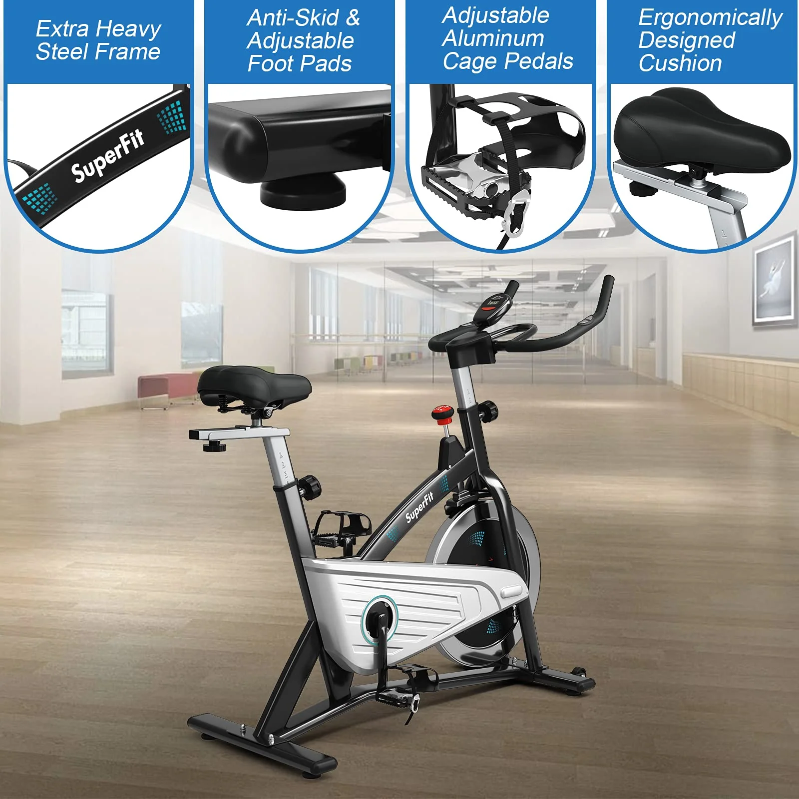 Goplus Magnetic Stationary Bike, Indoor Exercise Cycling Bike Smooth Belt Drive - Image 8