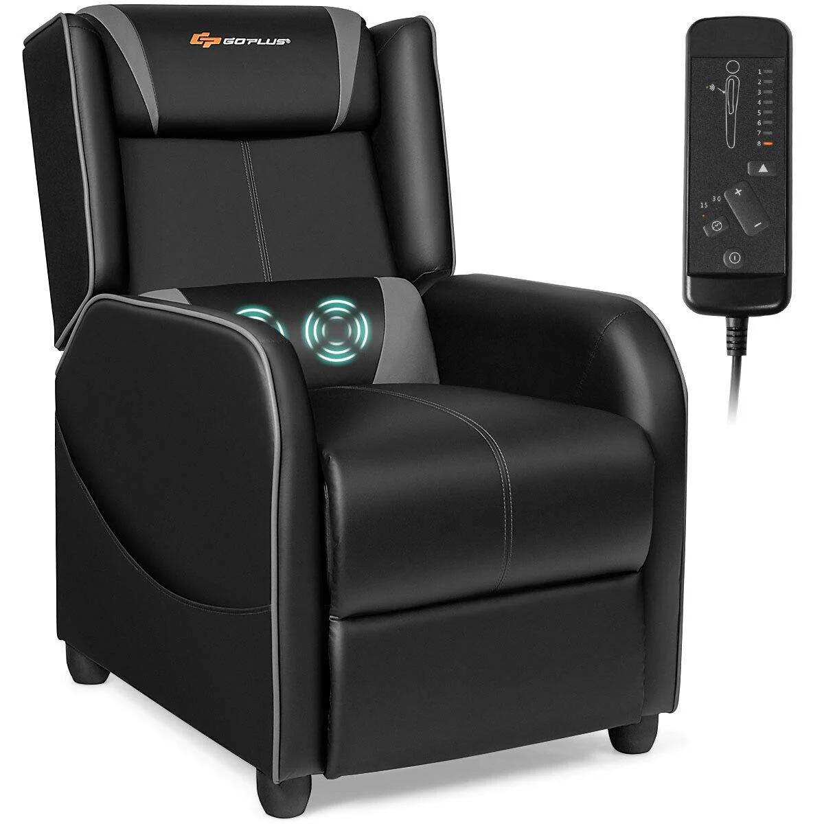 Goplus Massage Gaming Recliner Chair, Racing Style PU Leather Single Recliner Sofa with Footrest