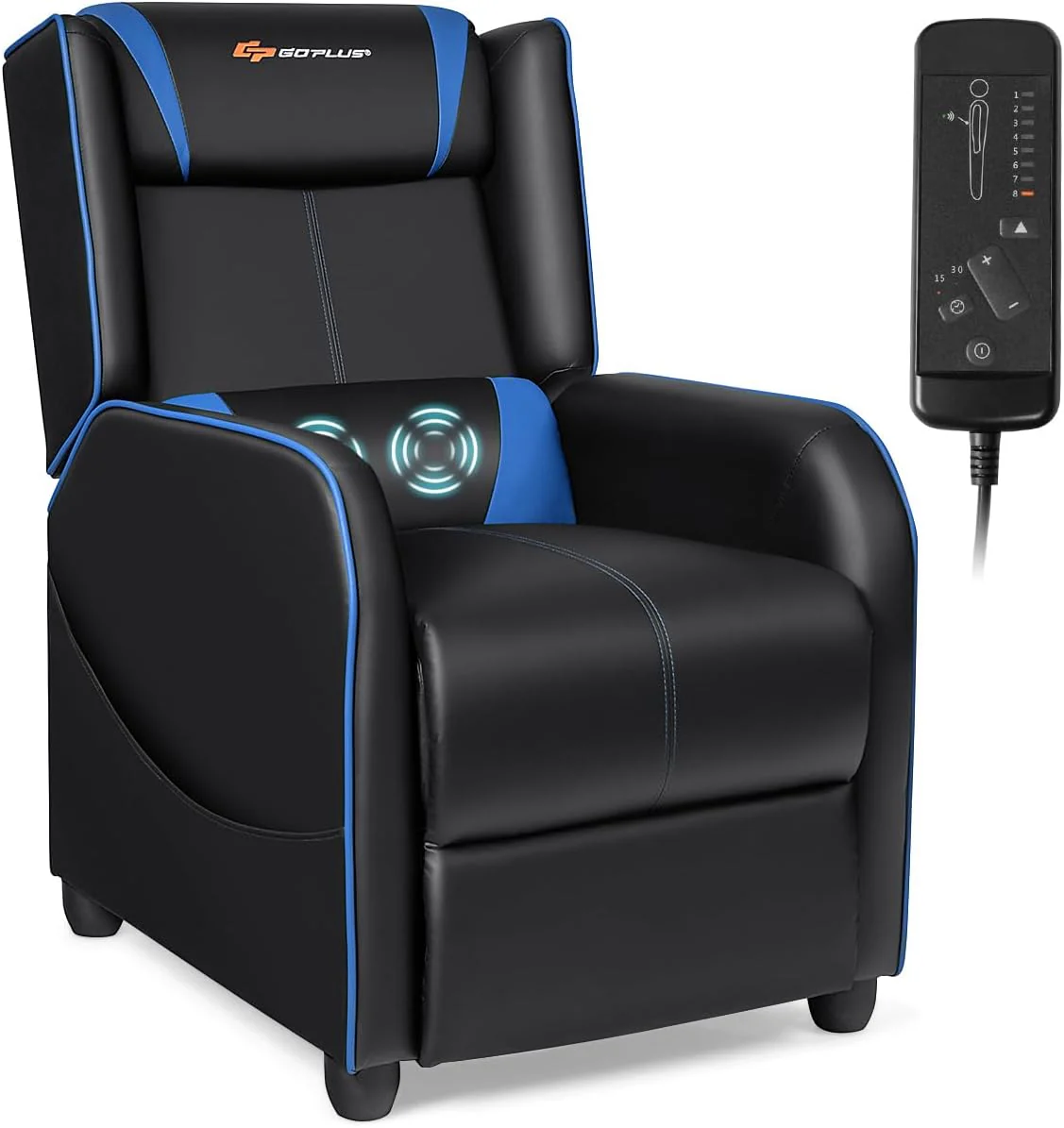 Goplus Massage Gaming Recliner Chair, Racing Style PU Leather Single Recliner Sofa with Footrest - Image 10