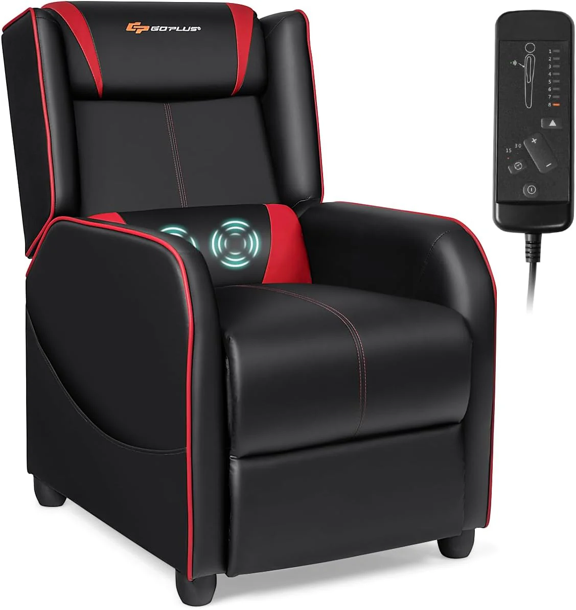 Goplus Massage Gaming Recliner Chair, Racing Style PU Leather Single Recliner Sofa with Footrest - Image 11