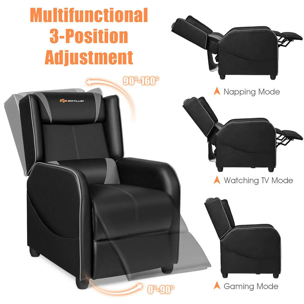 Goplus Massage Gaming Recliner Chair, Racing Style PU Leather Single Recliner Sofa with Footrest - Image 4