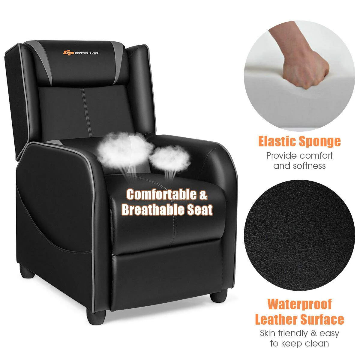 Goplus Massage Gaming Recliner Chair, Racing Style PU Leather Single Recliner Sofa with Footrest - Image 6