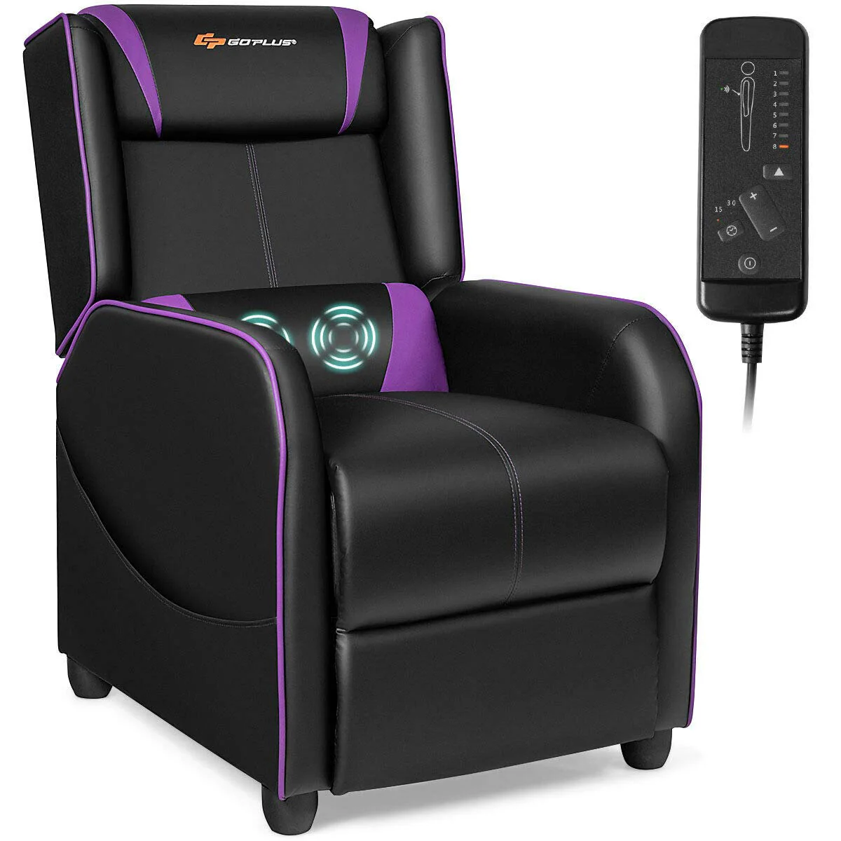 Goplus Massage Gaming Recliner Chair, Racing Style PU Leather Single Recliner Sofa with Footrest - Image 9