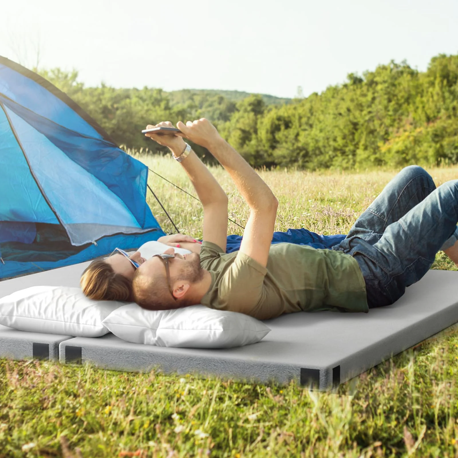 Goplus Memory Foam Camping Mattress, Portable Roll up Sleeping Pad w/Anti-Slip Bottom, Travel BagSingle, Larged, 74" x 30.5" - Image 5