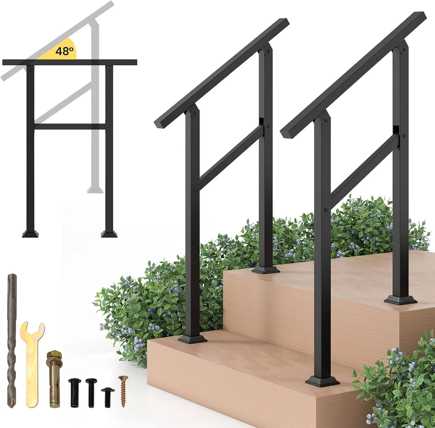 Goplus Metal Hand Rail Fits 0-2 Steps with Flexible Angle Adjustment - Image 10