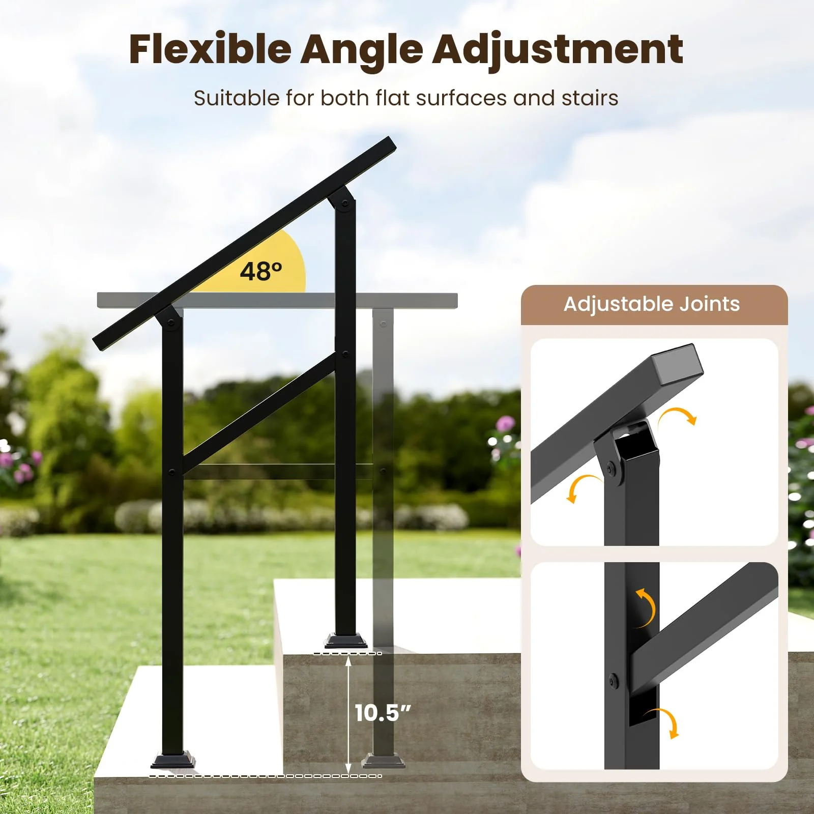 Goplus Metal Hand Rail Fits 0-2 Steps with Flexible Angle Adjustment - Image 3