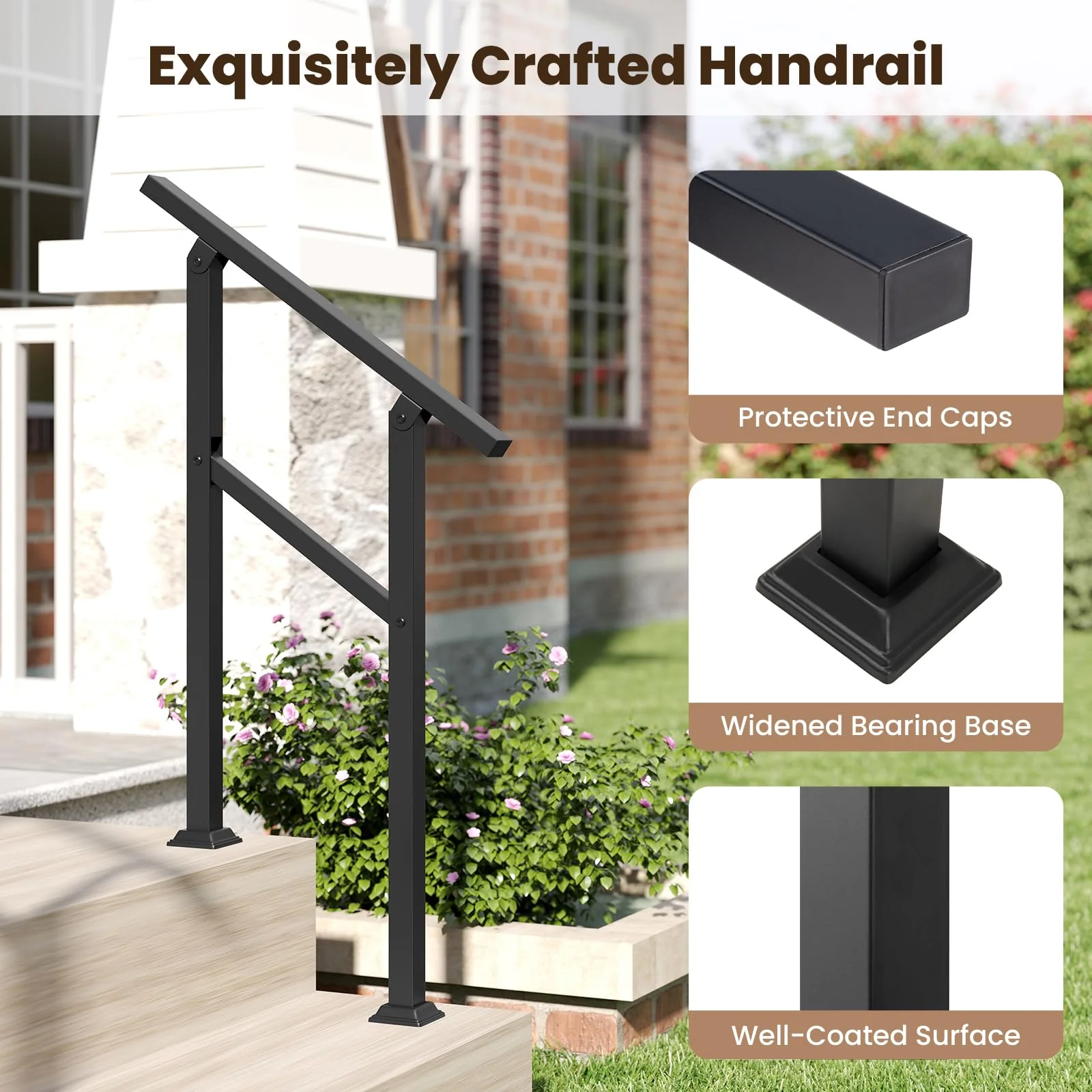 Goplus Metal Hand Rail Fits 0-2 Steps with Flexible Angle Adjustment - Image 4