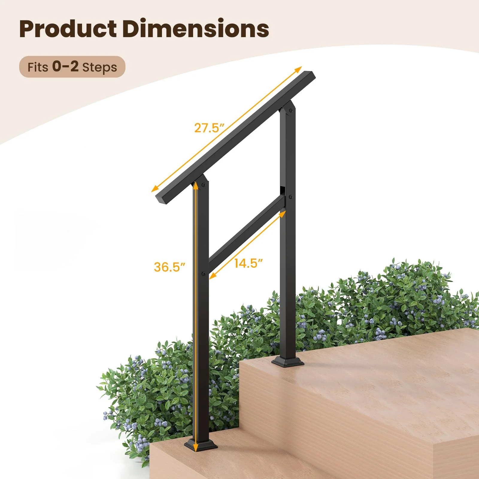 Goplus Metal Hand Rail Fits 0-2 Steps with Flexible Angle Adjustment - Image 7