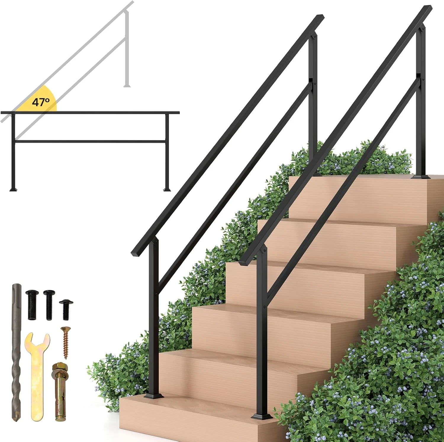 Goplus Metal Hand Rail Fits 0-6 Steps with Flexible Angle Adjustment - Image 10