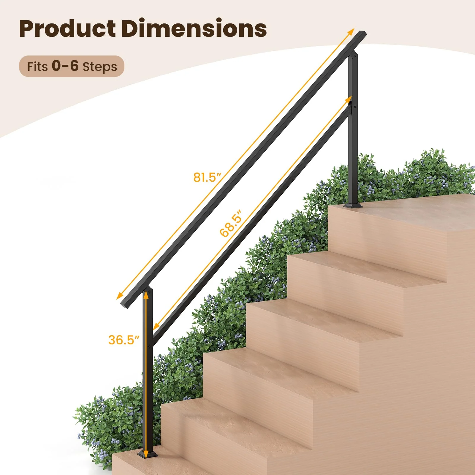 Goplus Metal Hand Rail Fits 0-6 Steps with Flexible Angle Adjustment - Image 3
