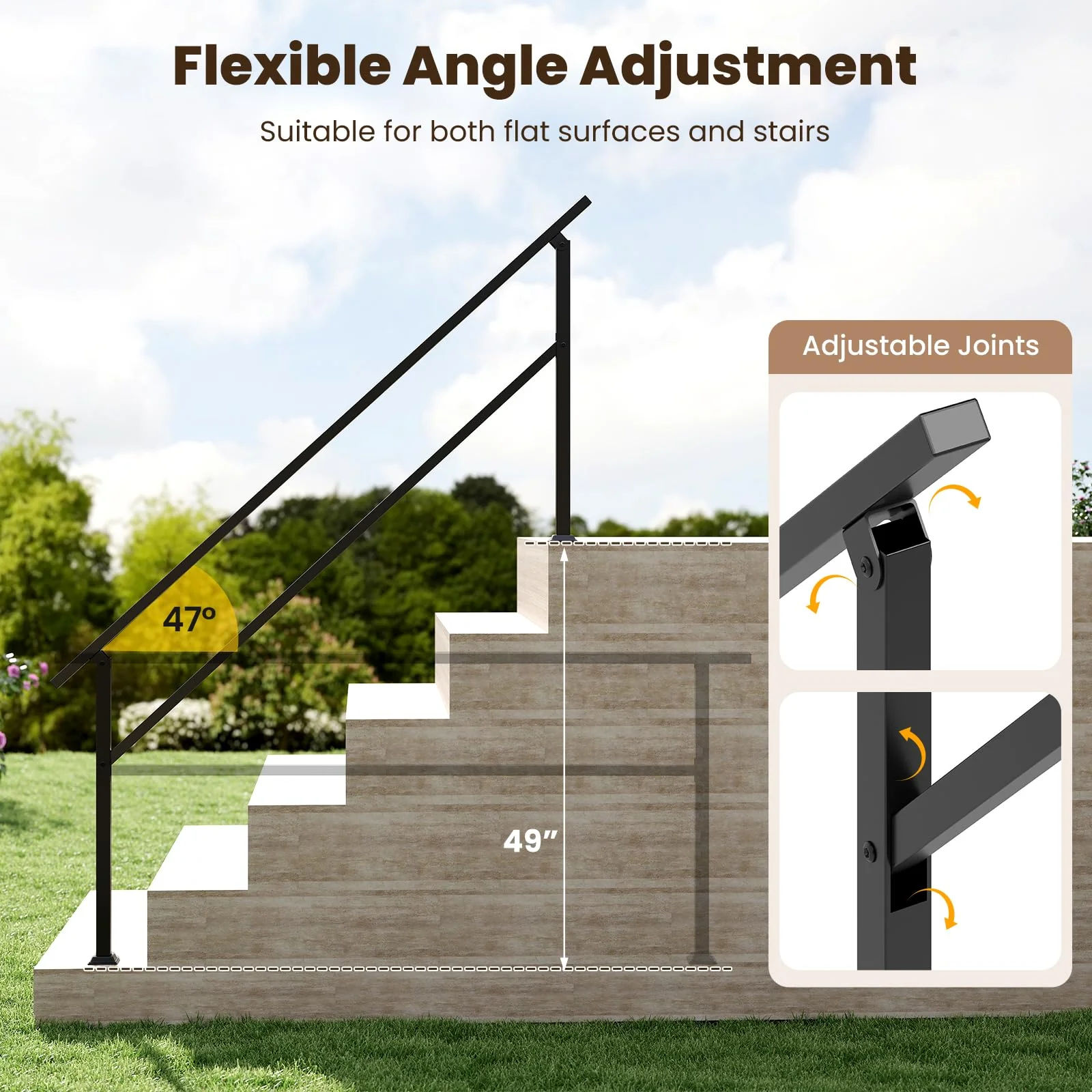 Goplus Metal Hand Rail Fits 0-6 Steps with Flexible Angle Adjustment - Image 5