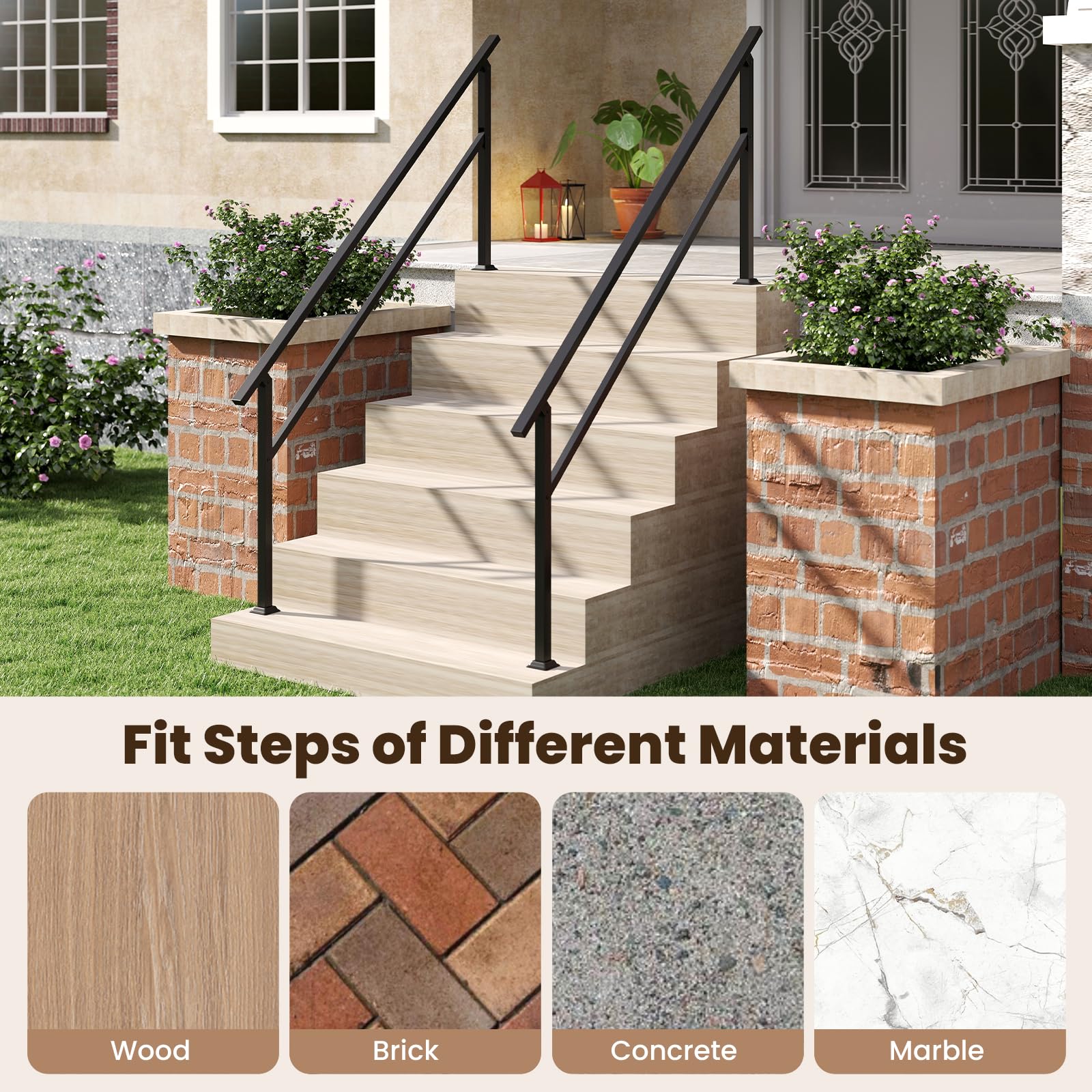 Goplus Metal Hand Rail Fits 0-6 Steps with Flexible Angle Adjustment - Image 6