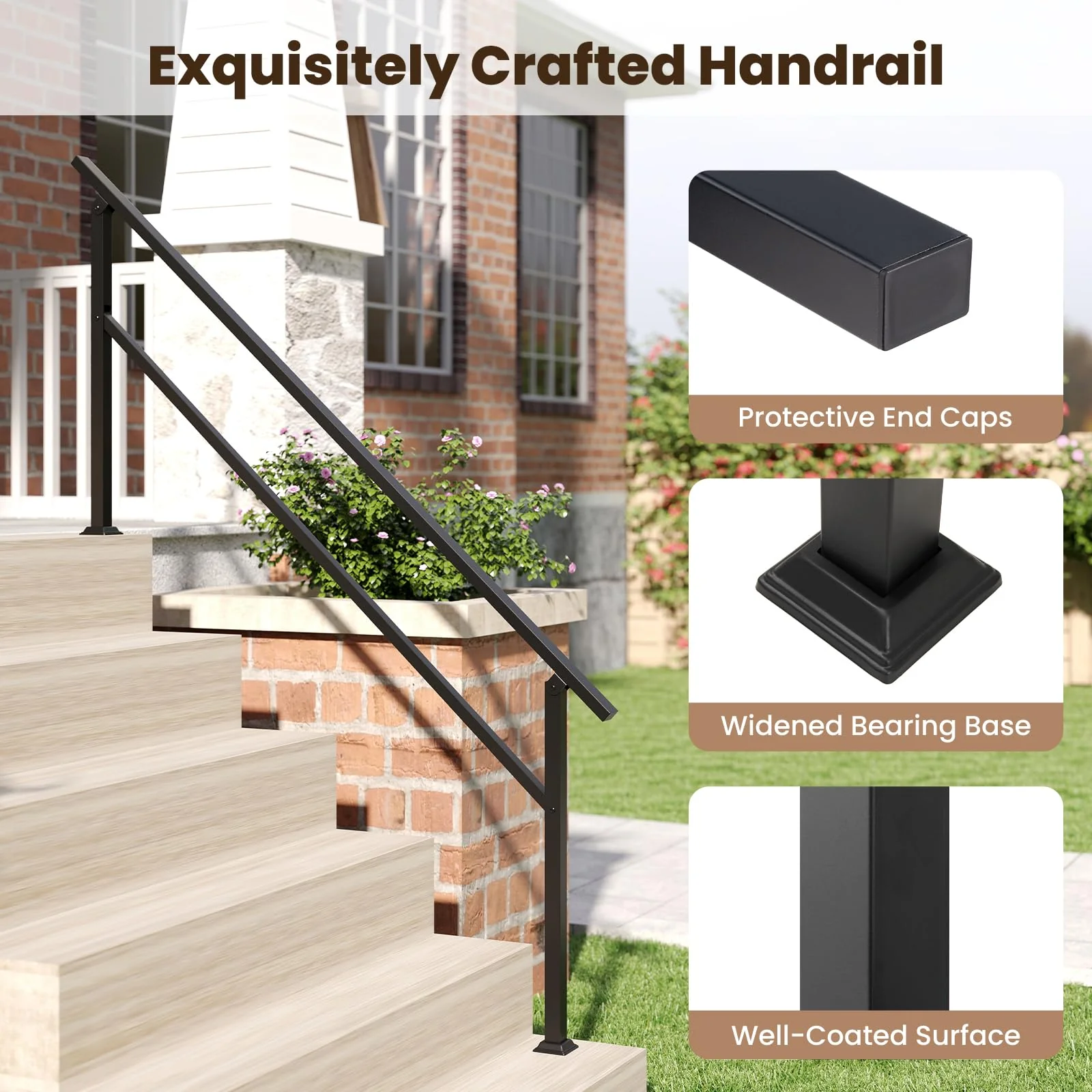 Goplus Metal Hand Rail Fits 0-6 Steps with Flexible Angle Adjustment - Image 7