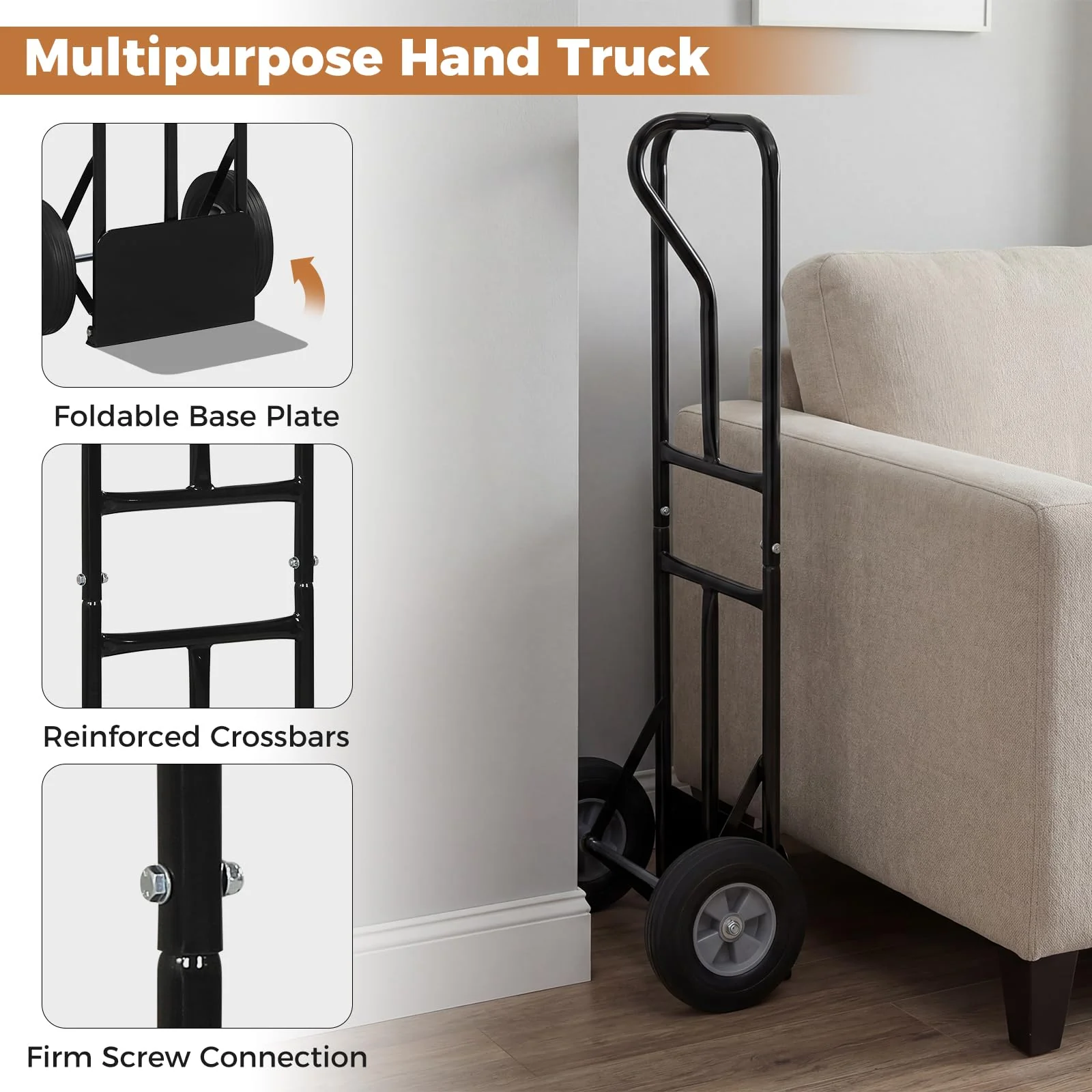 Goplus Metal Hand Truck Heavy-Duty 600 LBS Moving Dolly Cart - Image 2