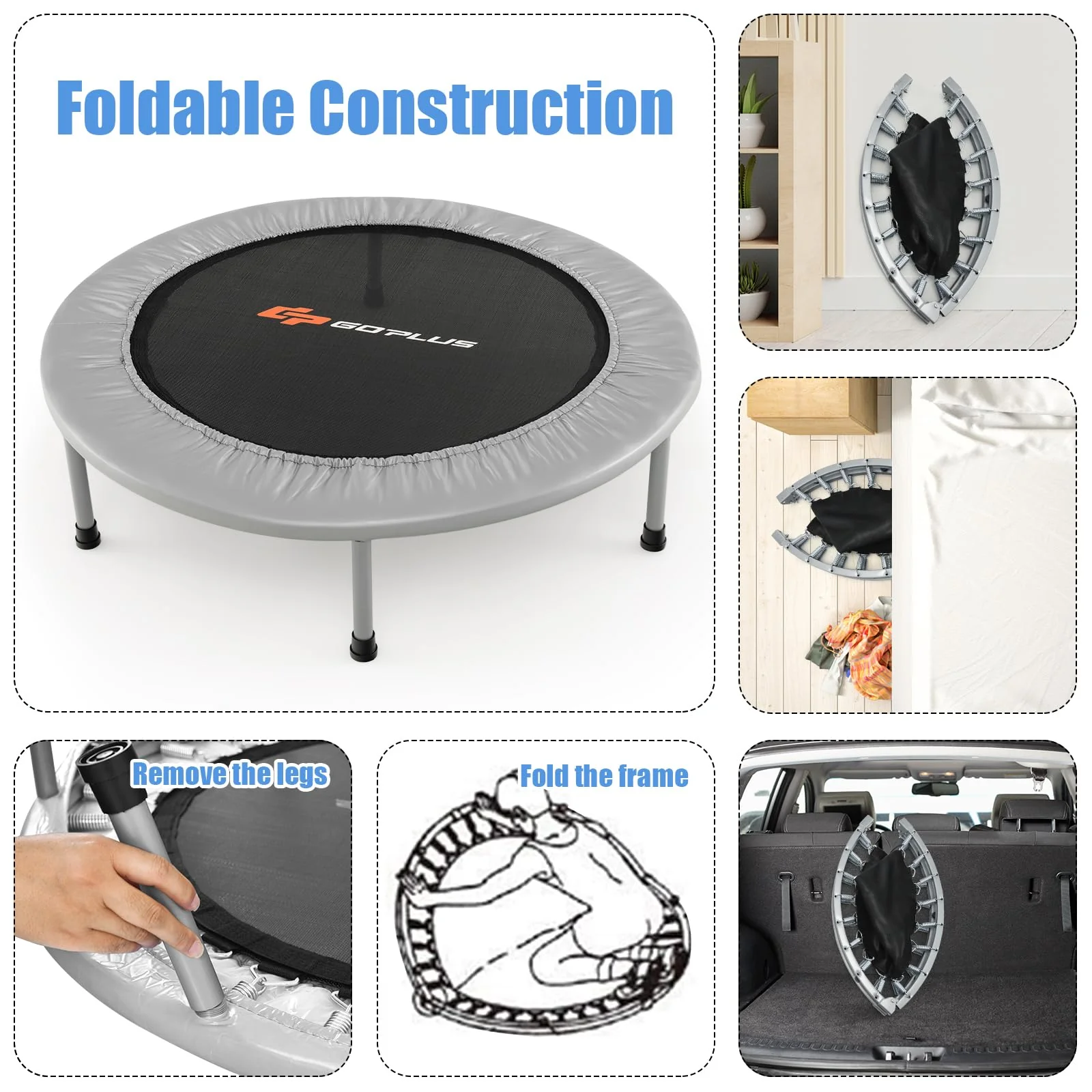 Goplus Mini Folding Trampoline, 36inch Foldable Fitness Rebounder for Adults - Image 5