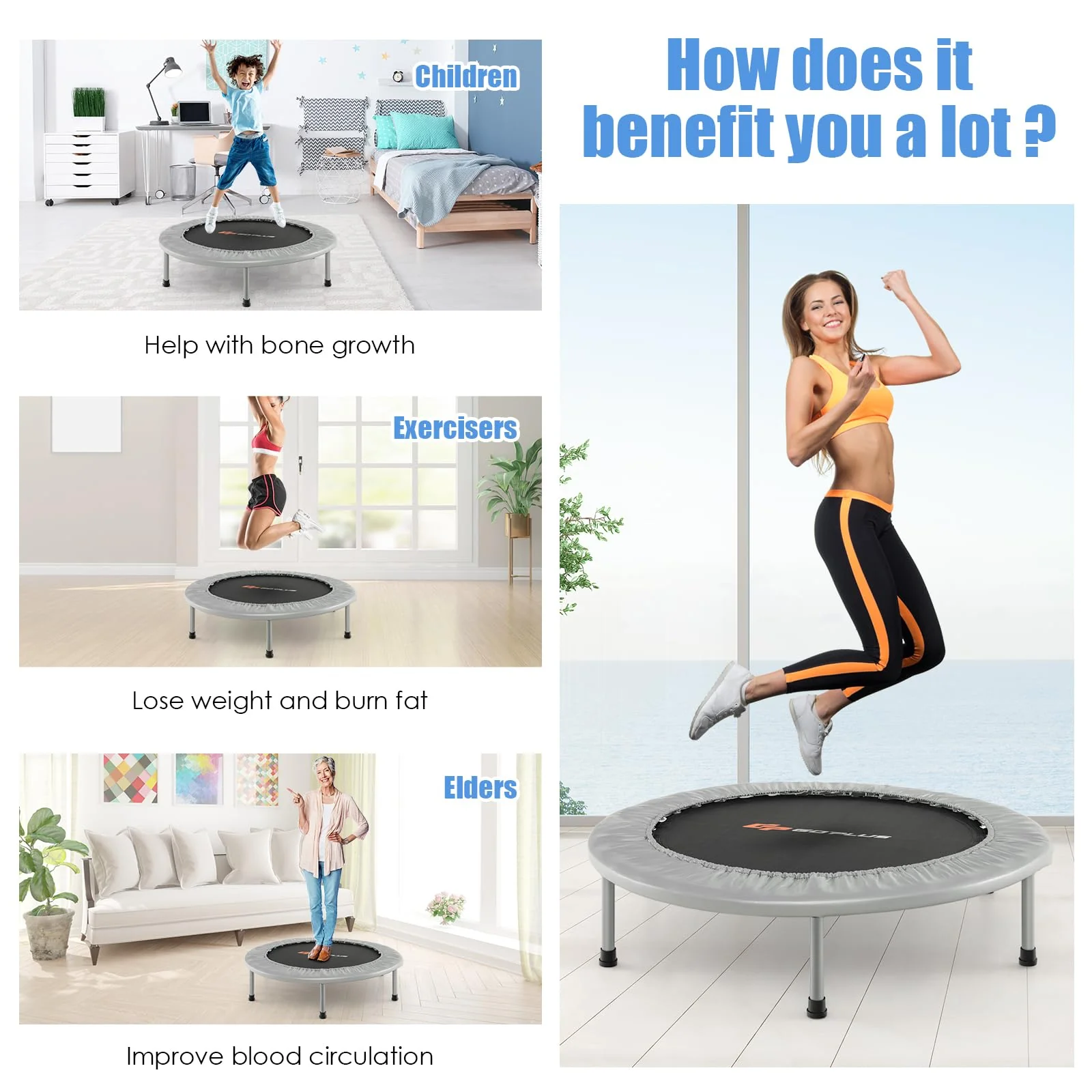 Goplus Mini Folding Trampoline, 36inch Foldable Fitness Rebounder for Adults - Image 9