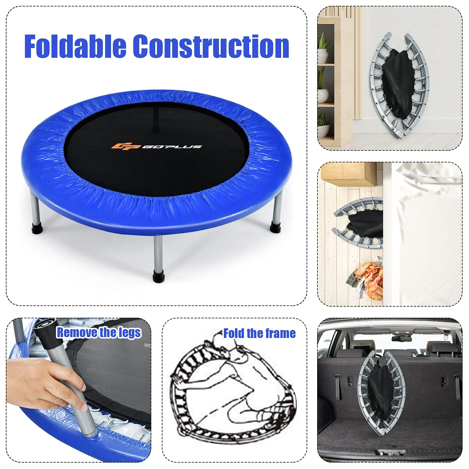 Goplus Mini Folding Trampoline, Foldable Fitness Rebounder for Children - Image 6