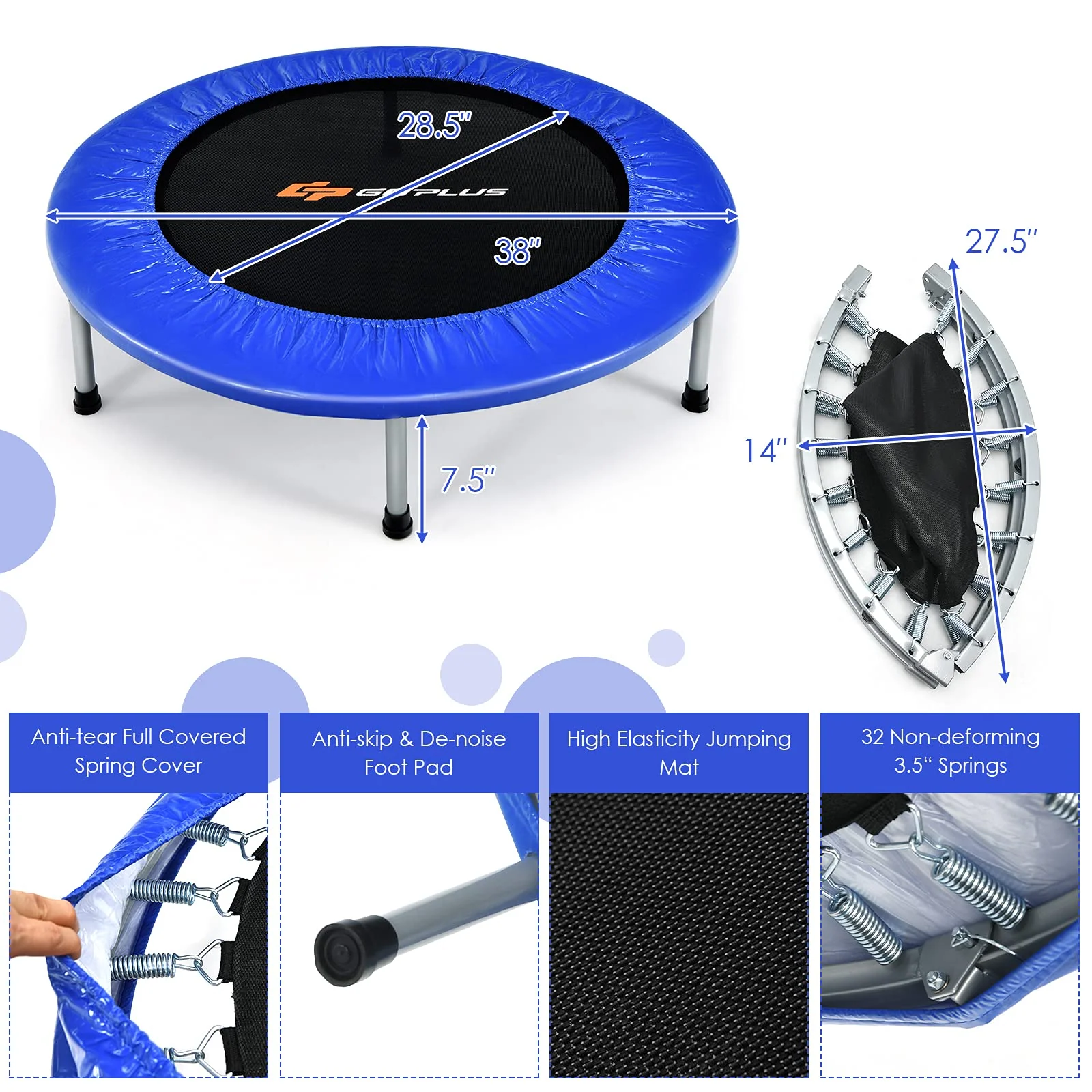 Goplus Mini Folding Trampoline, Foldable Fitness Rebounder for Children - Image 7