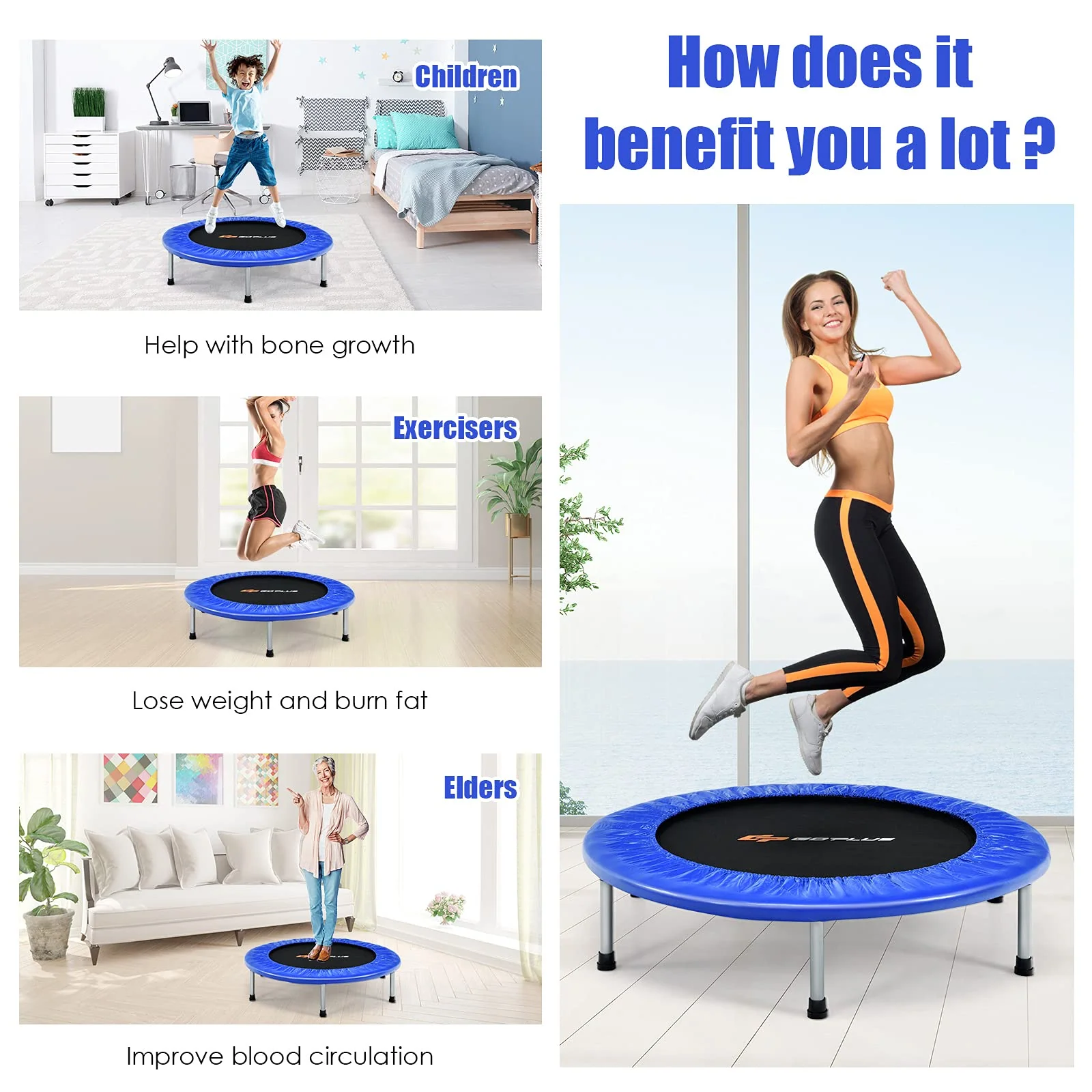 Goplus Mini Folding Trampoline, Foldable Fitness Rebounder for Children - Image 8