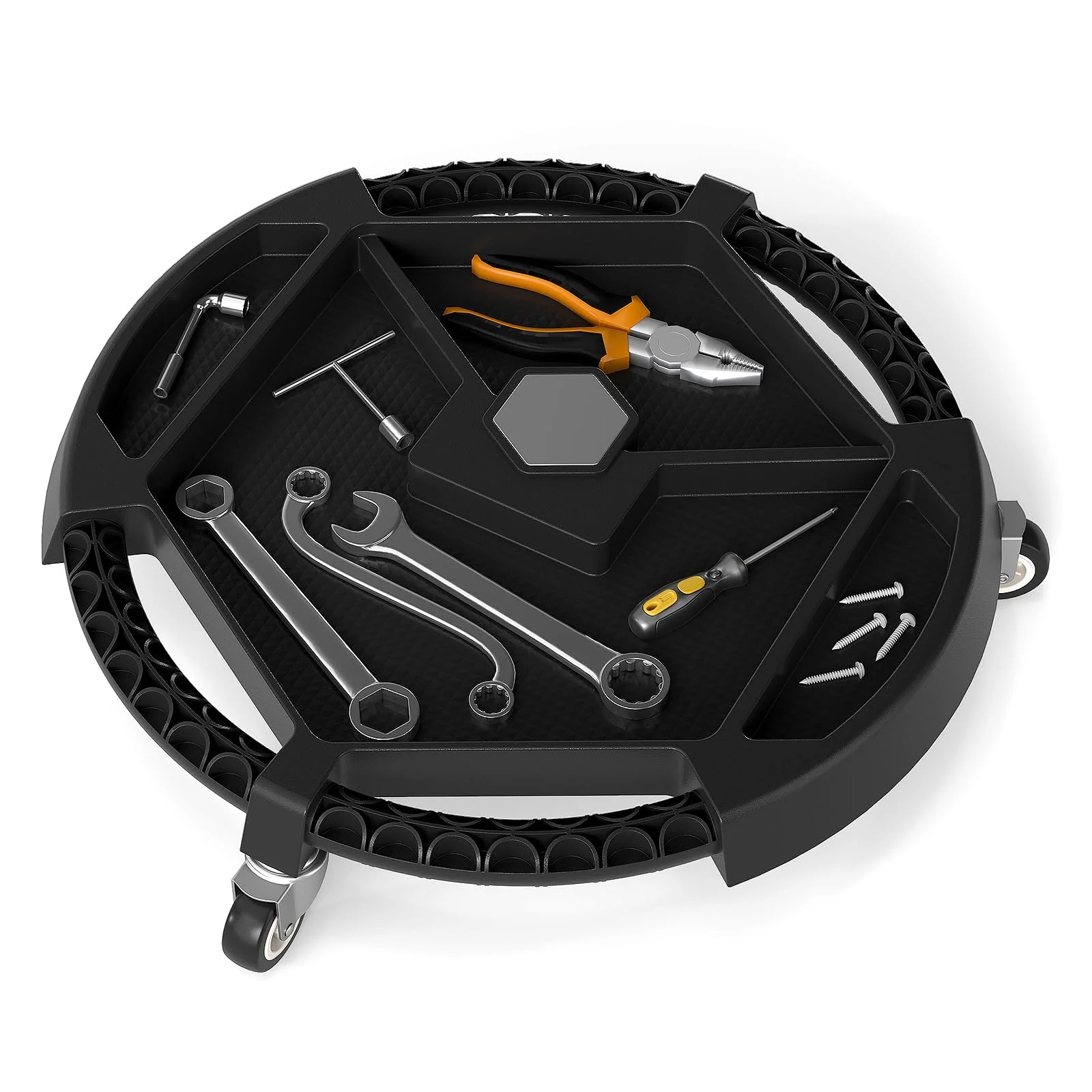 Goplus Mobile Automotive Tool Creeper with 3 Swivel Casters & 4 Compartments (19.5" x 19.5" x 4")