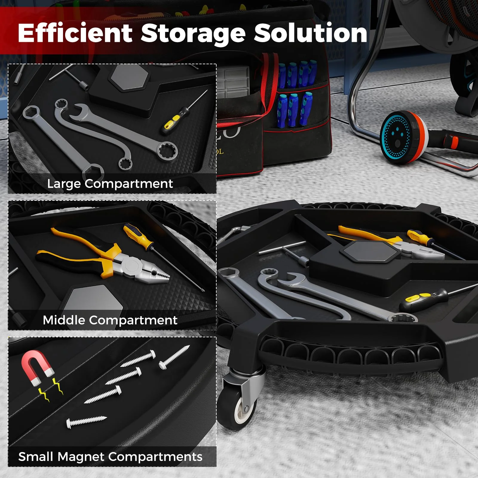 Goplus Mobile Automotive Tool Creeper with 3 Swivel Casters & 4 Compartments (19.5" x 19.5" x 4") - Image 3