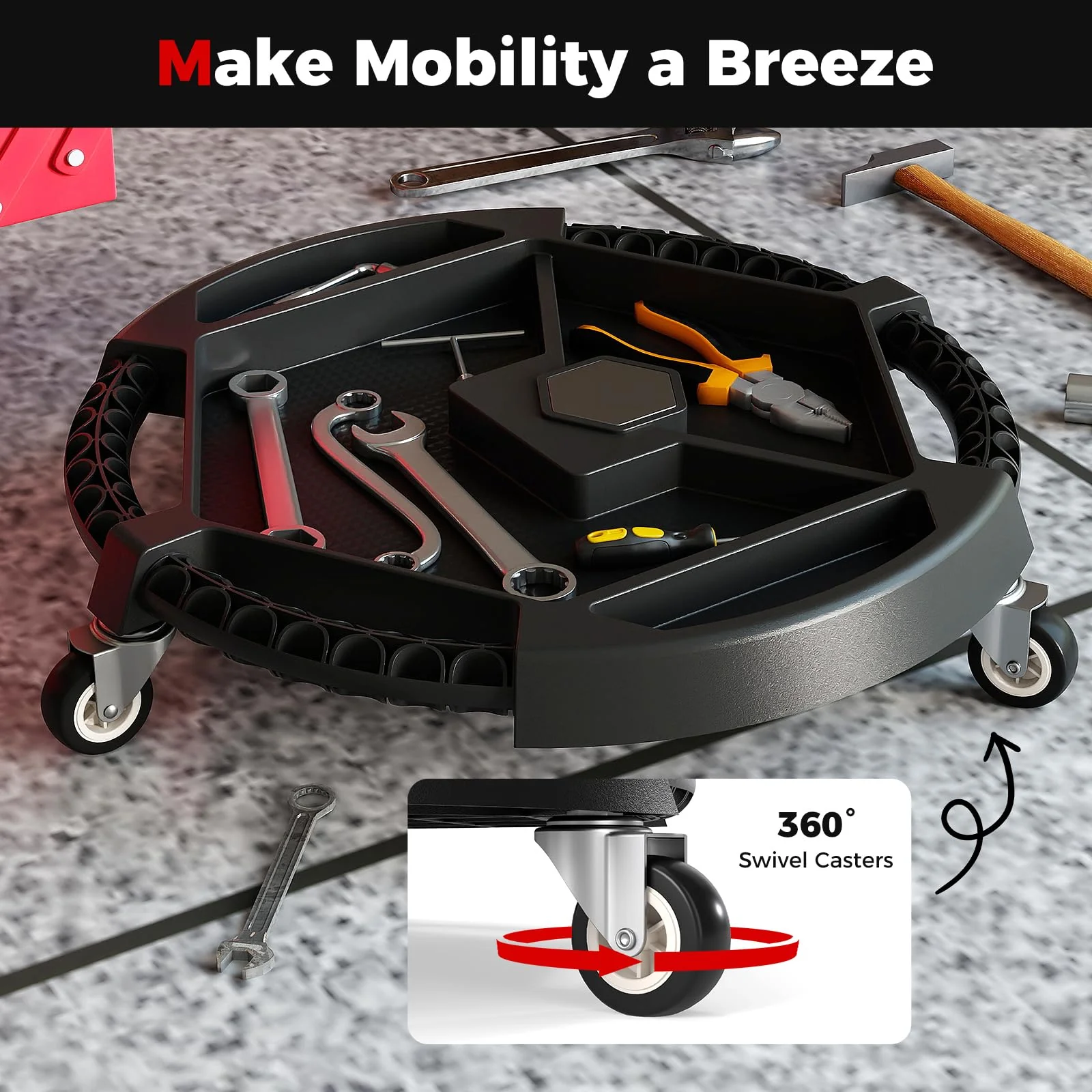 Goplus Mobile Automotive Tool Creeper with 3 Swivel Casters & 4 Compartments (19.5" x 19.5" x 4") - Image 5