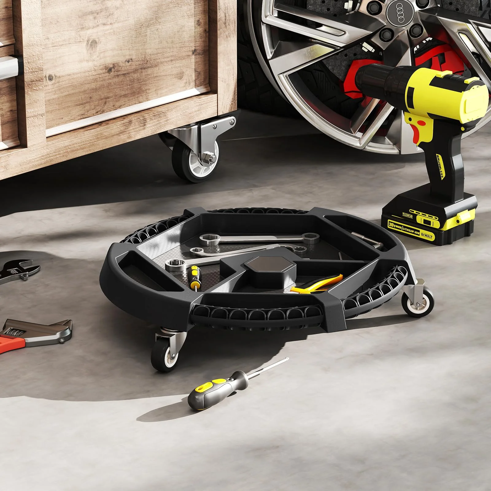 Goplus Mobile Automotive Tool Creeper with 3 Swivel Casters & 4 Compartments (19.5" x 19.5" x 4") - Image 7