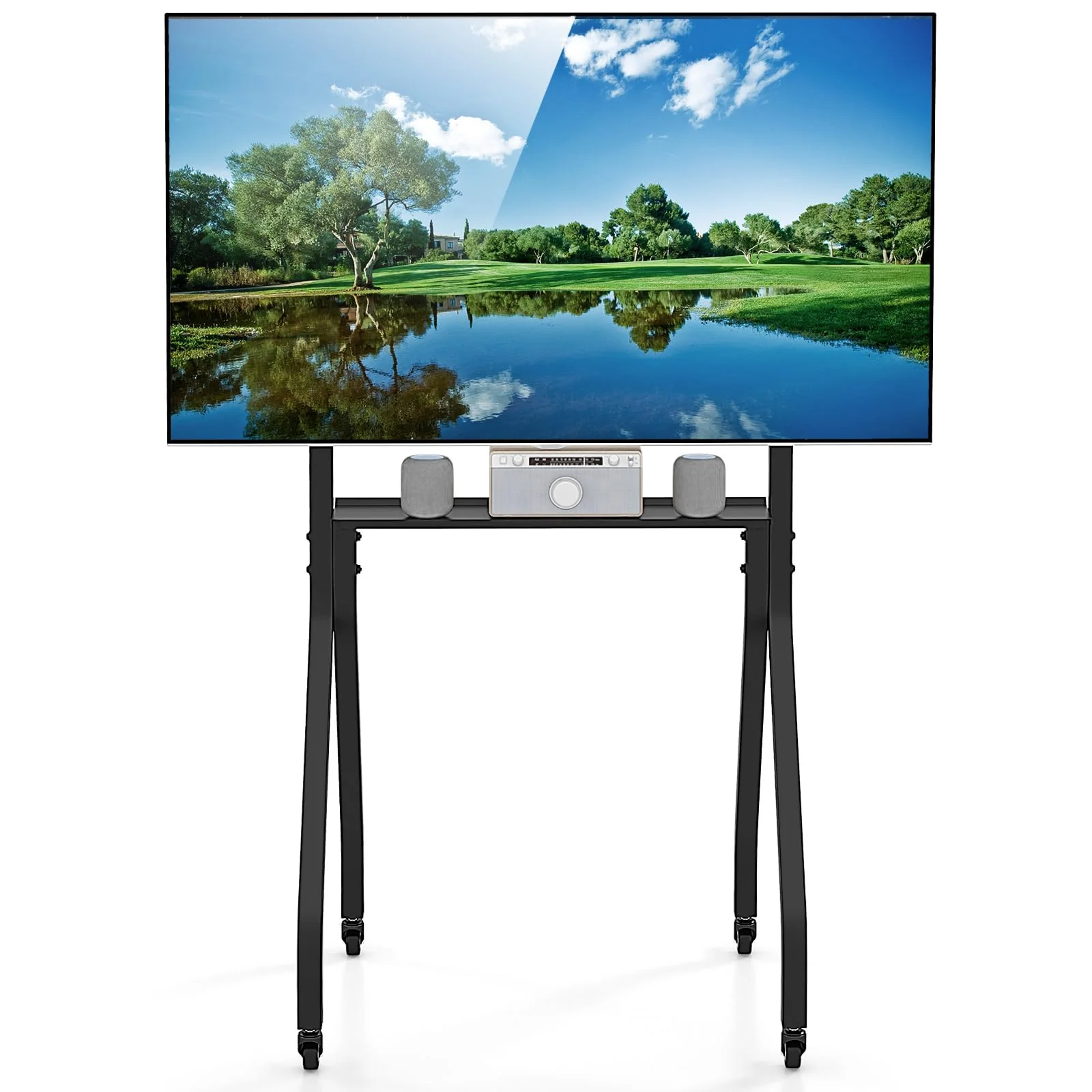 Goplus Mobile TV Stand, Rolling TV Cart for 43โ-100โ Flat/Curved Screens up to 110 lbs, Max VESA 600 X 400 mm, Black