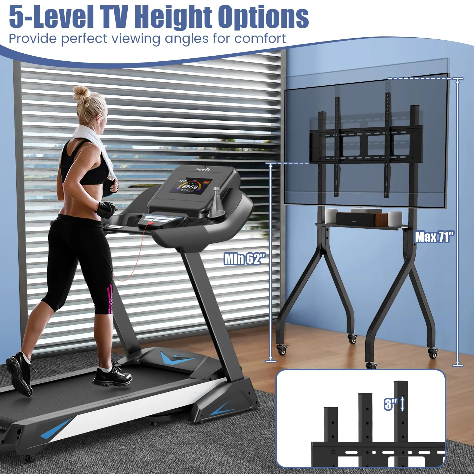 Goplus Mobile TV Stand, Rolling TV Cart for 43โ-100โ Flat/Curved Screens up to 110 lbs, Max VESA 600 X 400 mm, Black - Image 4